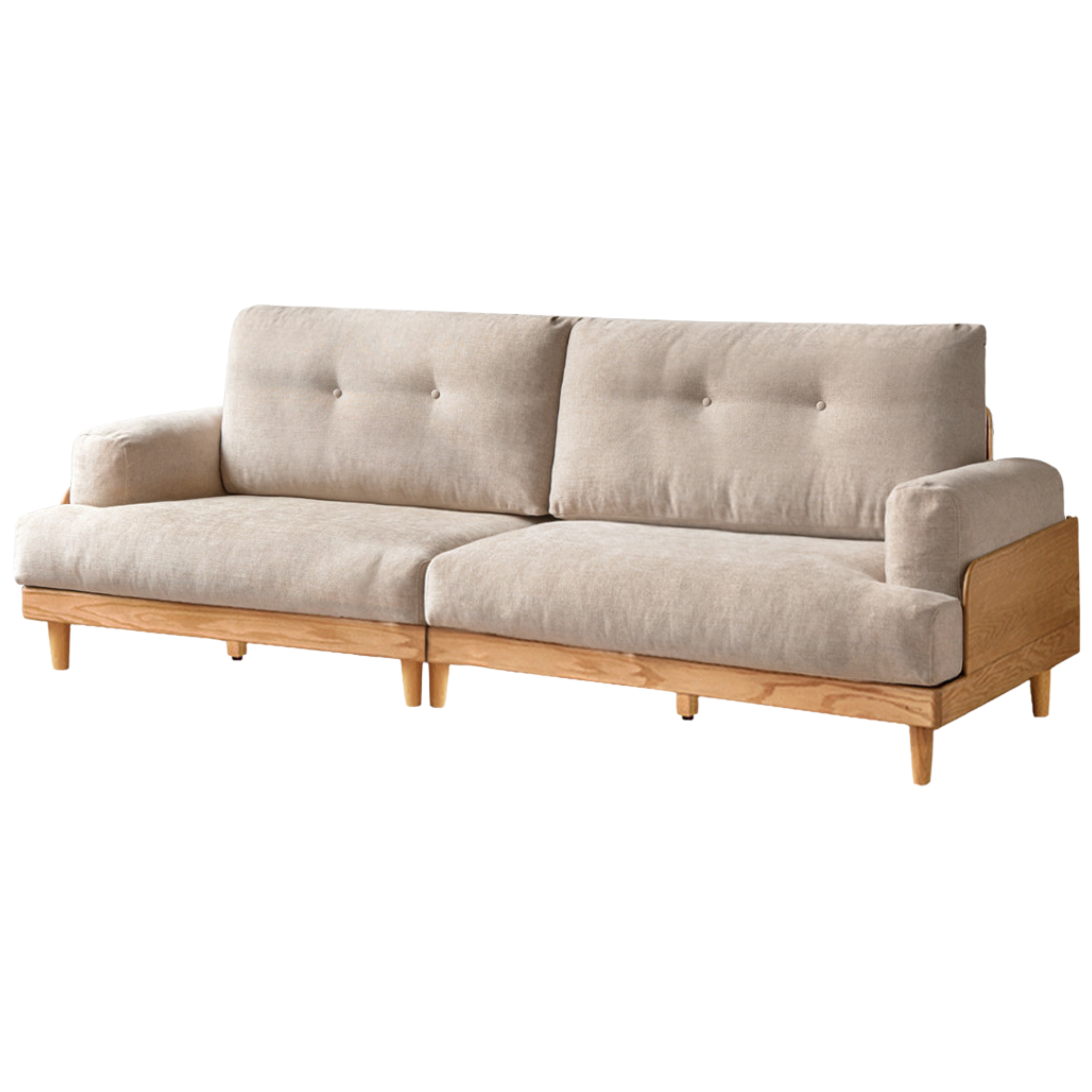 Oak Solid Wood Leather, Fabric High Back Sofa.