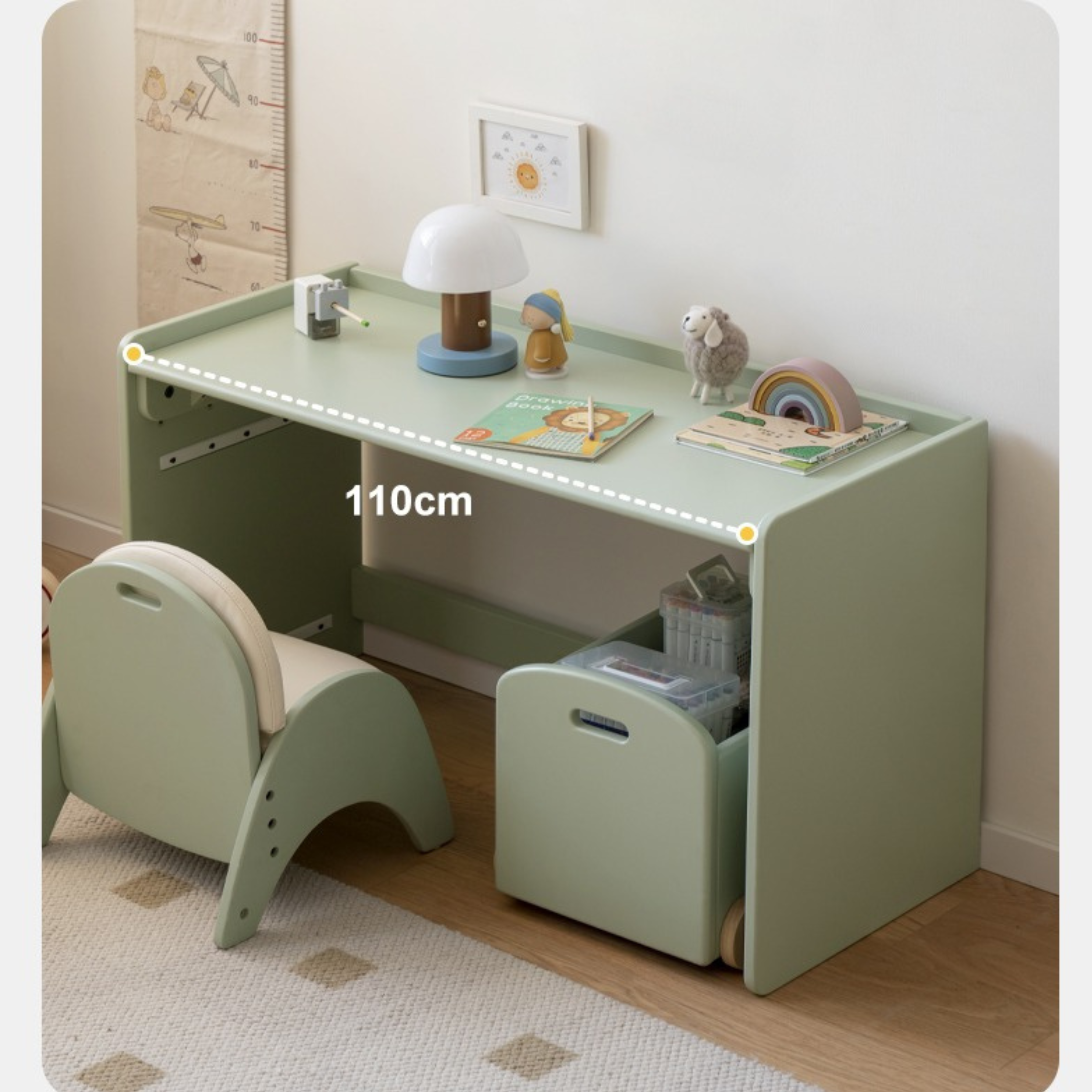 Poplar Solid Wood Children's Lift Table Table Storage Cabinet