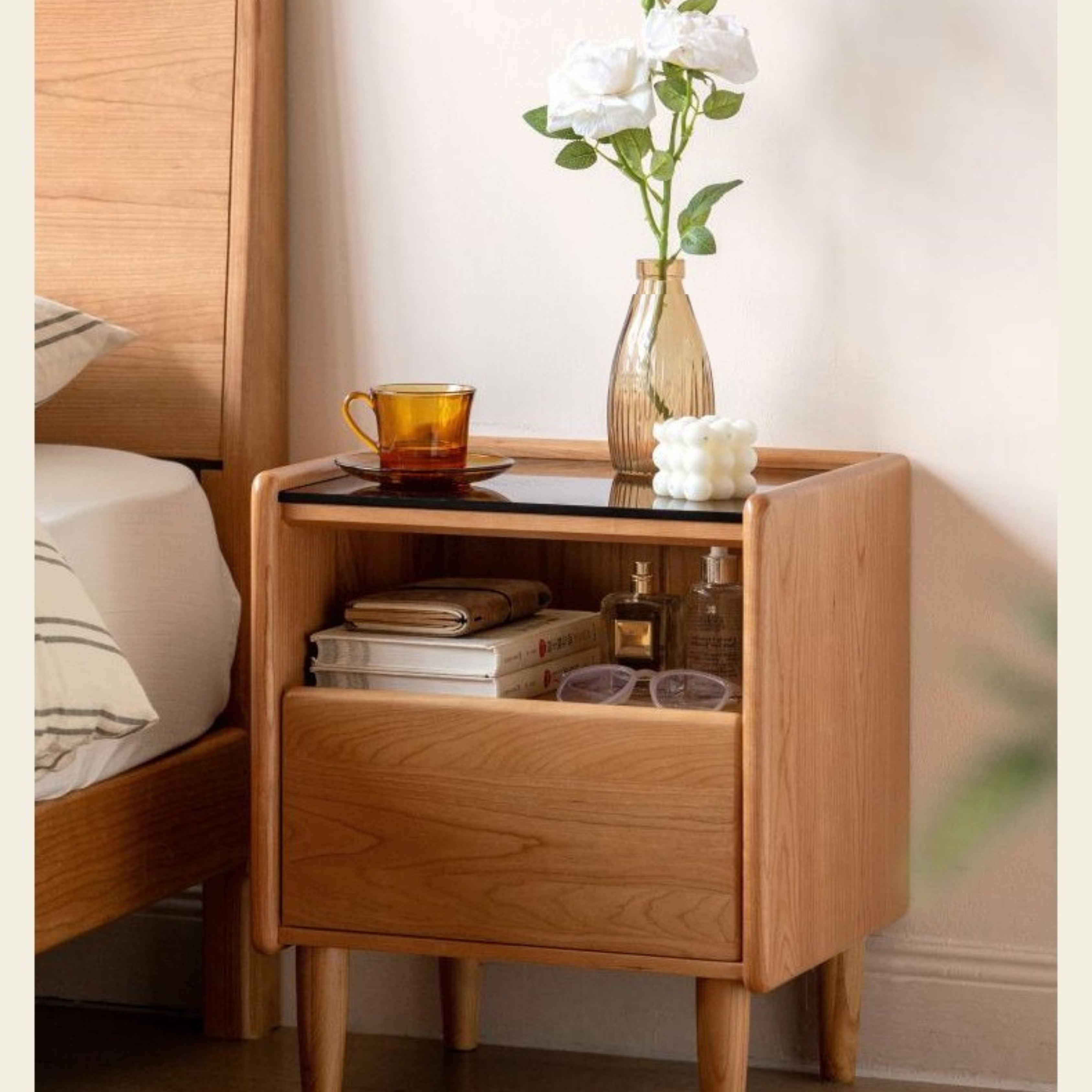 Cherry Solid Wood Retro Nightstand