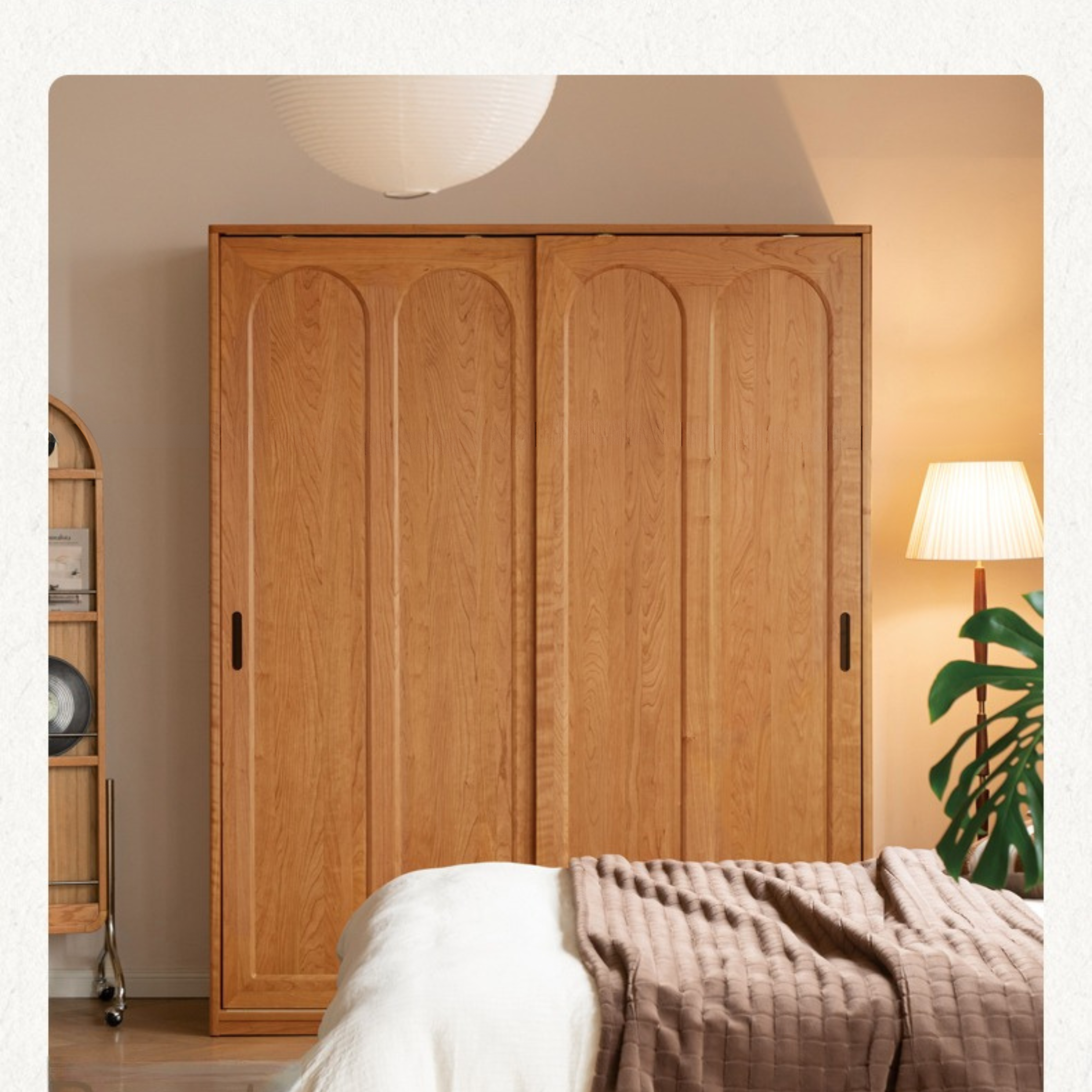 Cherry Solid Wood Retro Sliding Door Wardrobe