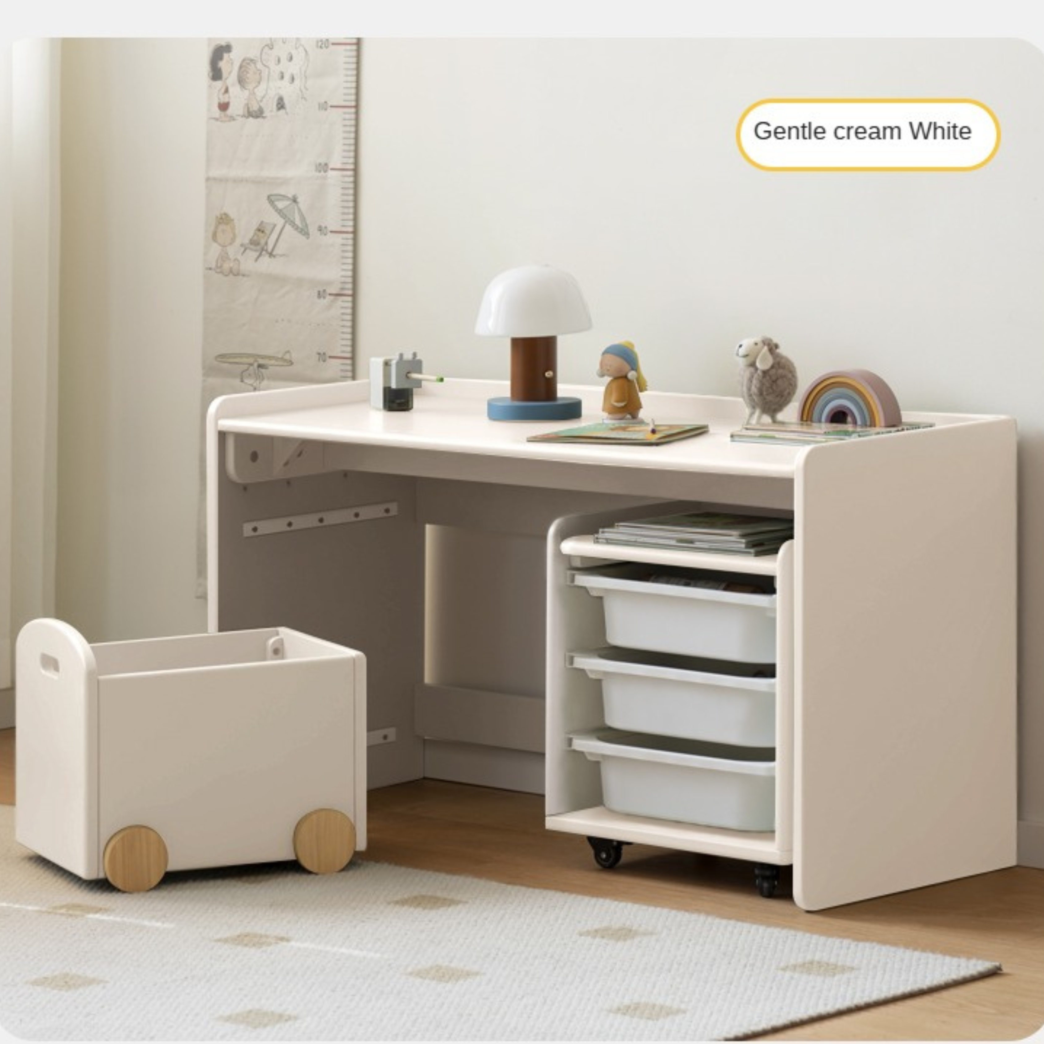 Poplar Solid Wood Children's Lift Table Table Storage Cabinet