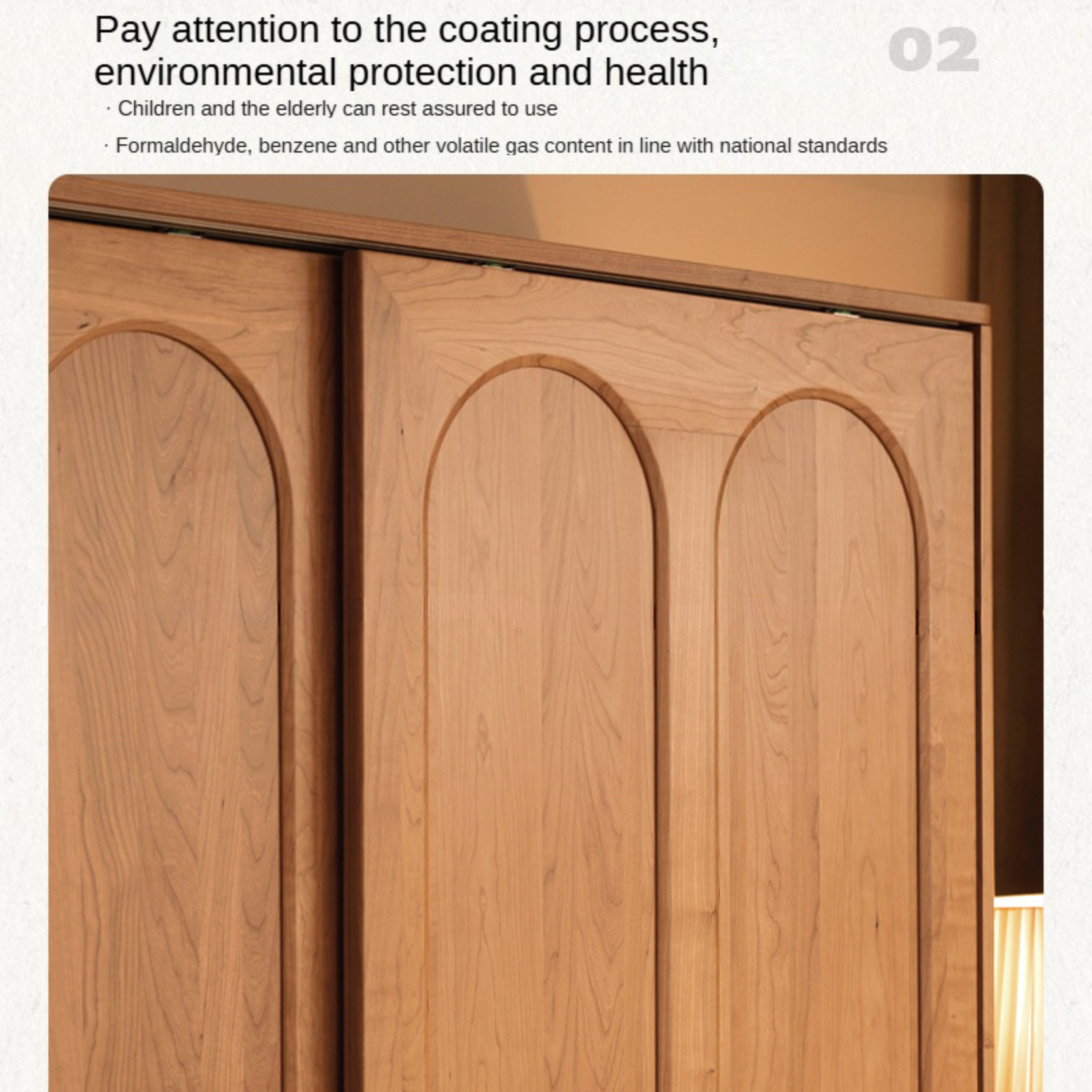Cherry Solid Wood Retro Sliding Door Wardrobe
