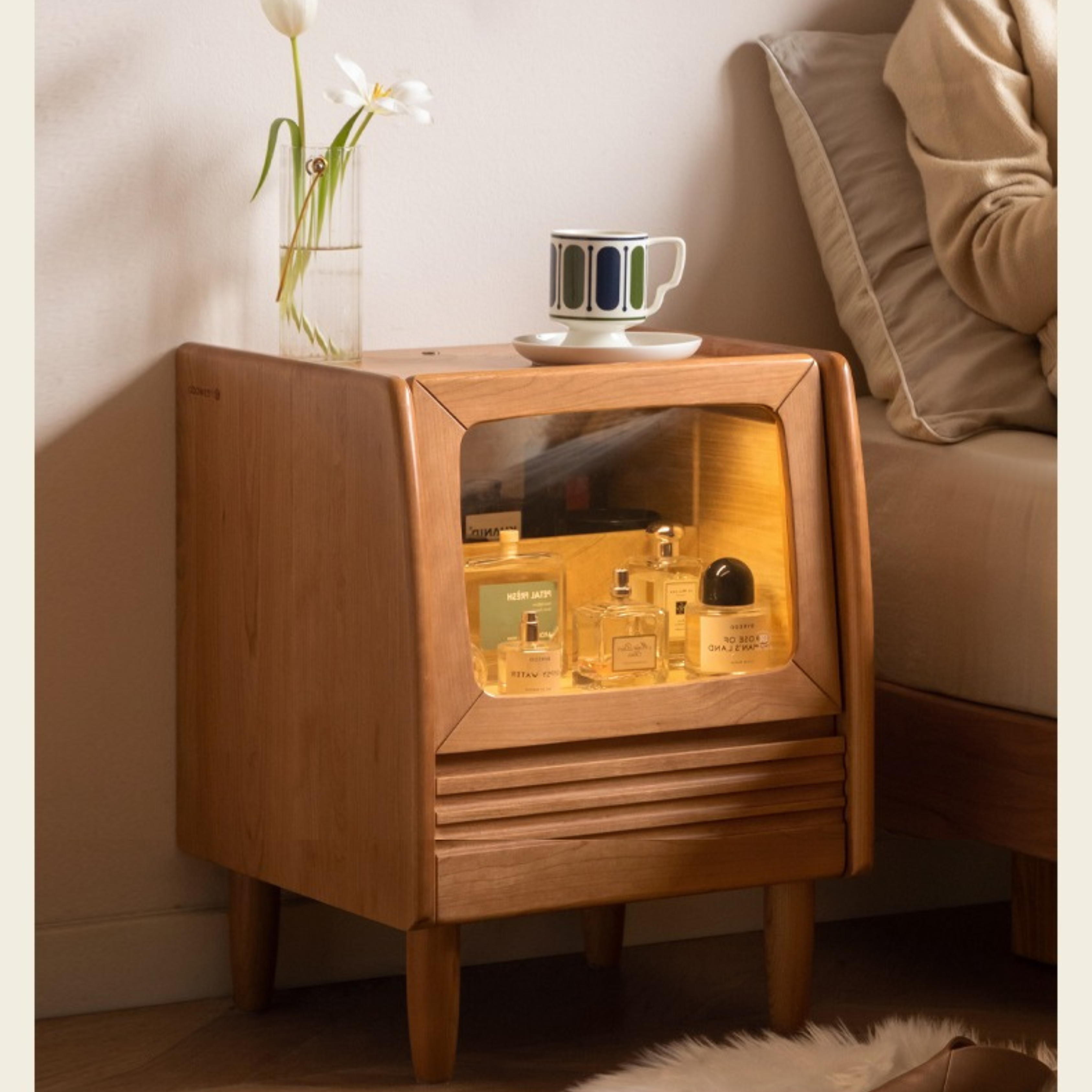 Cherry Solid Wood Retro Nightstand