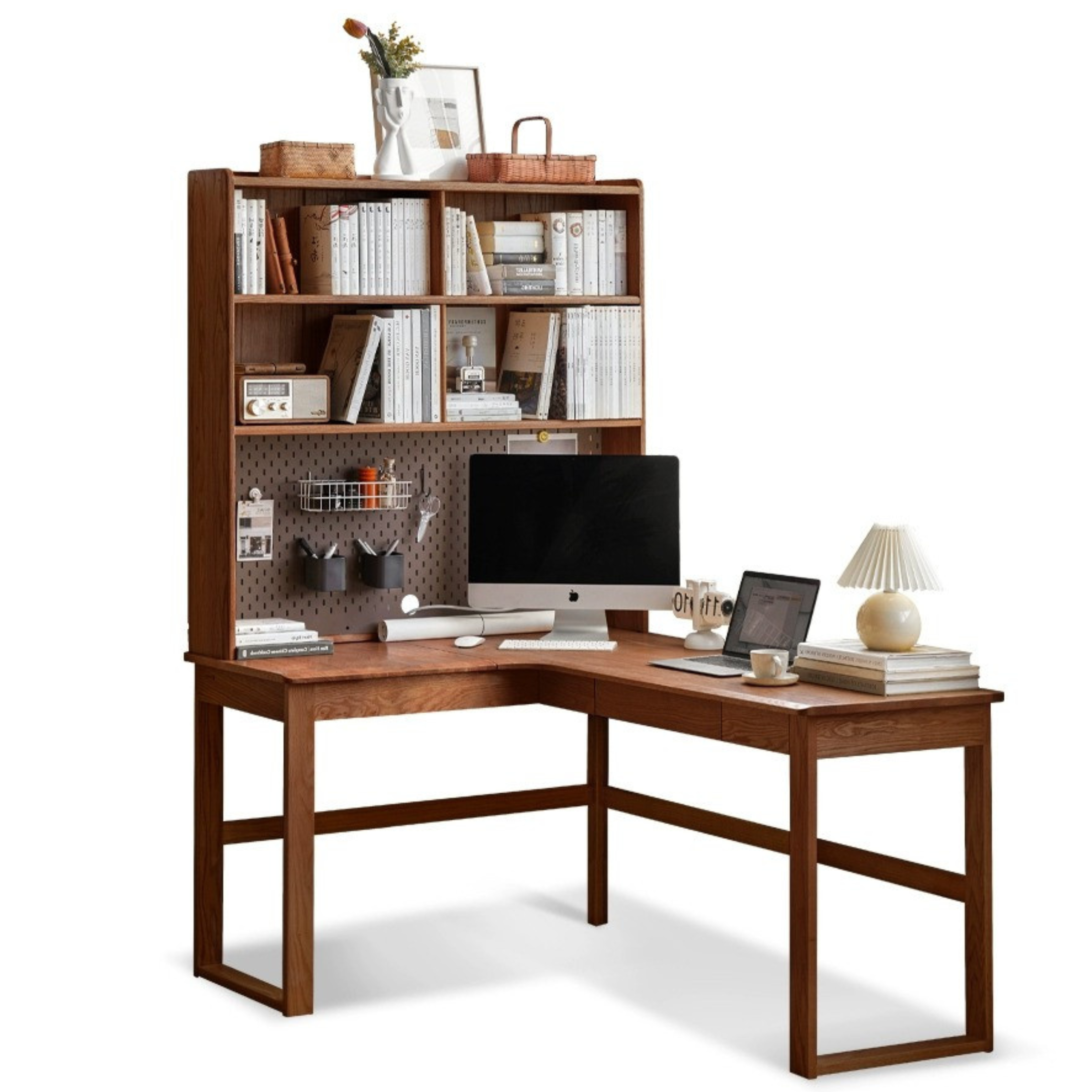 Oak Solid Wood L-shaped Corner Office Desk