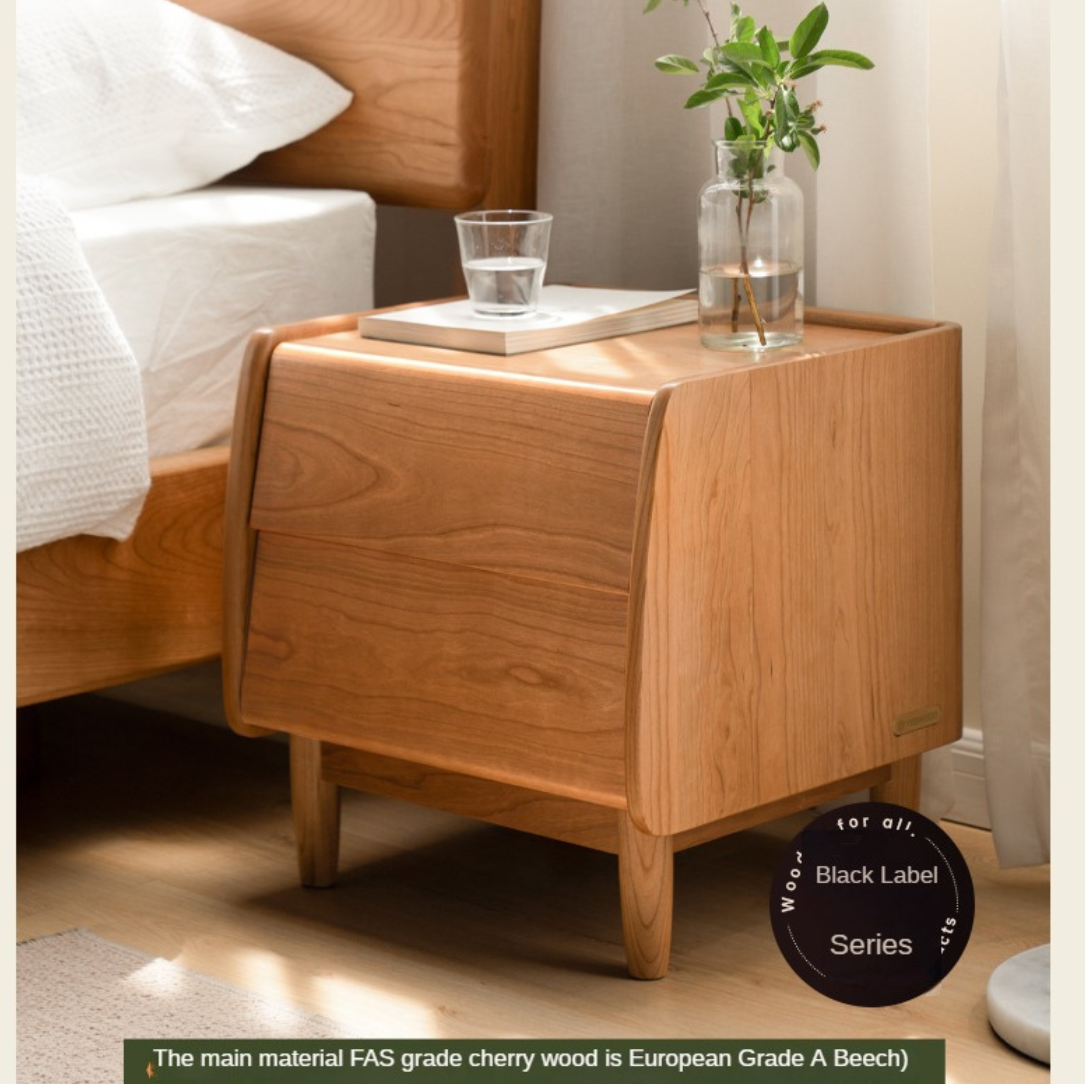 Cherry Solid Wood Retro Nightstand