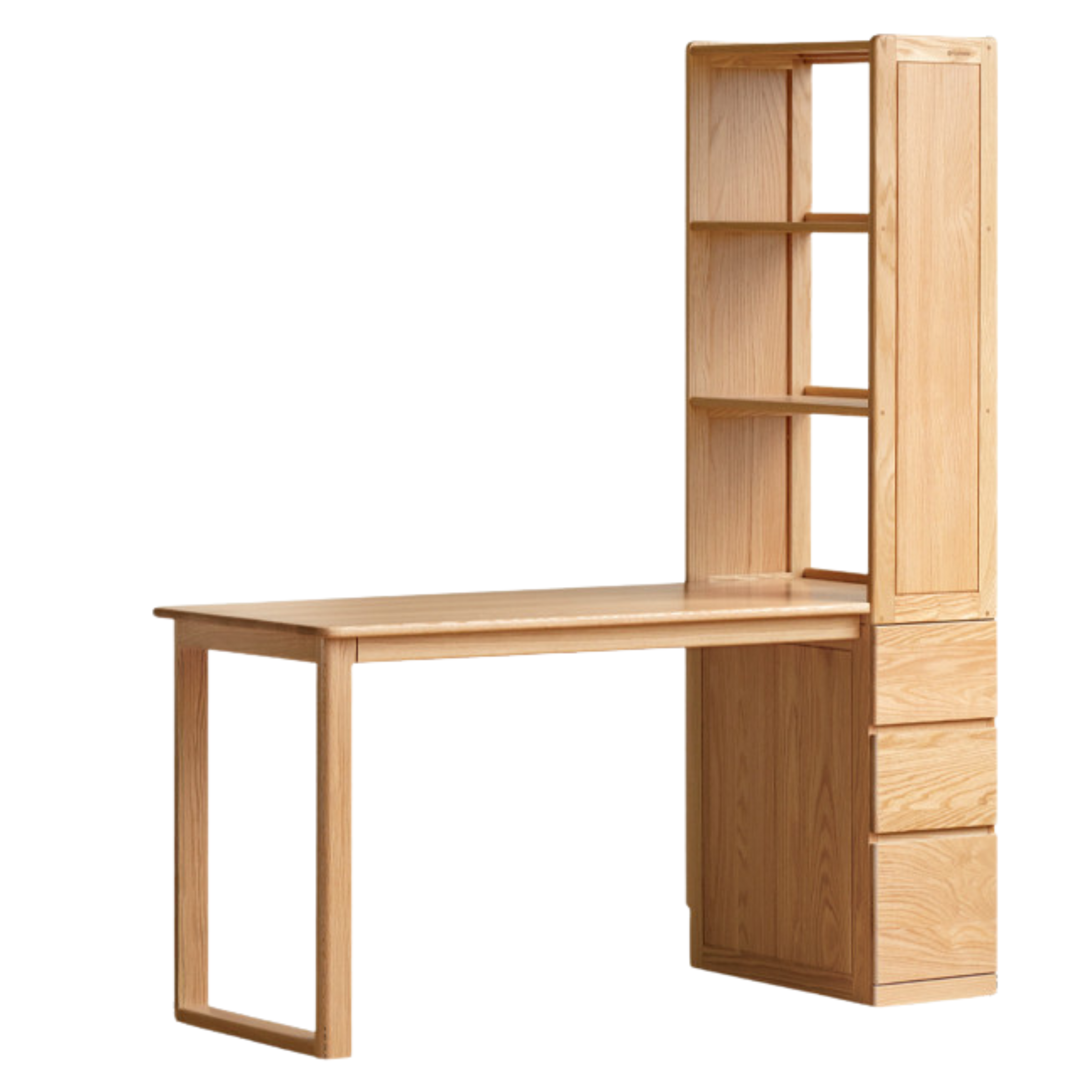 Oak Solid Wood Desk with Bookshelf and Drawer