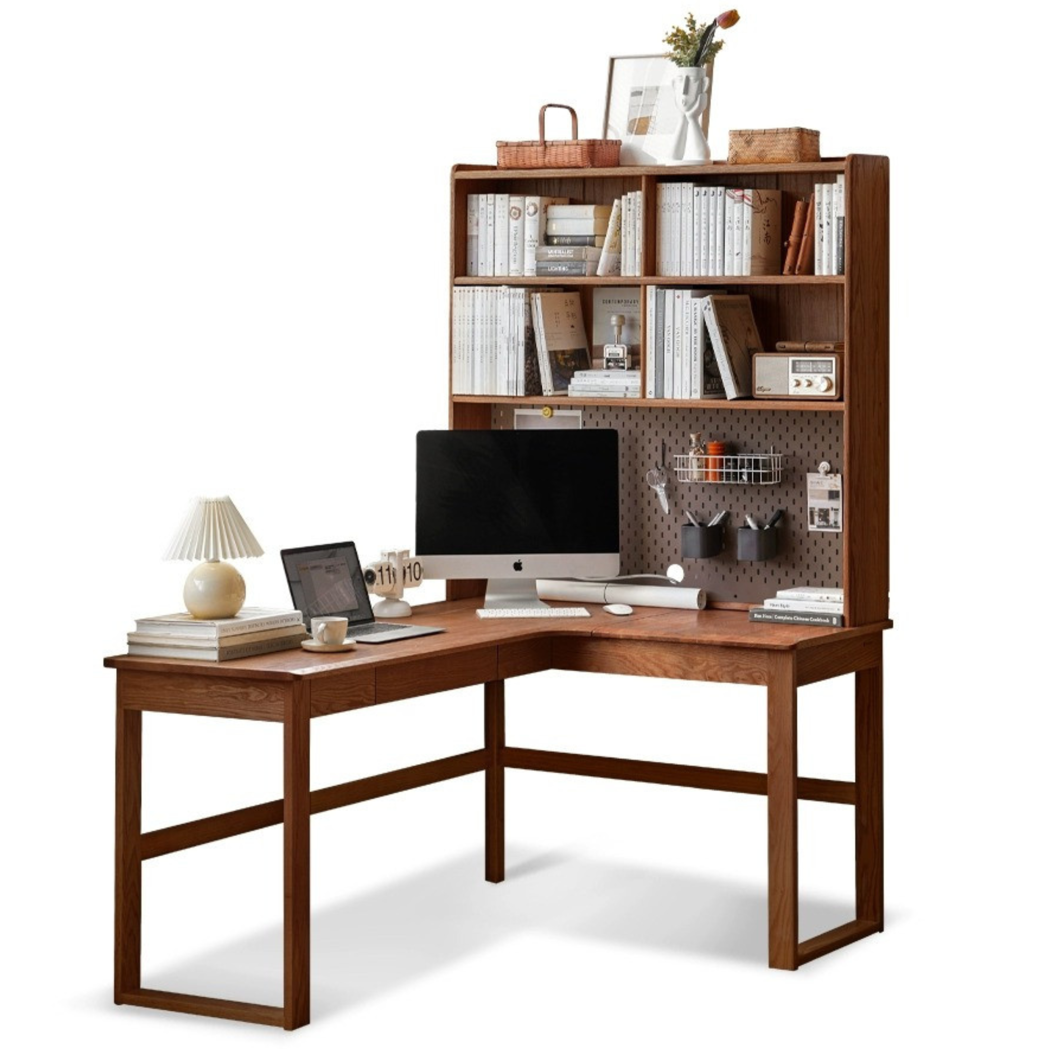Oak Solid Wood L-shaped Corner Office Desk