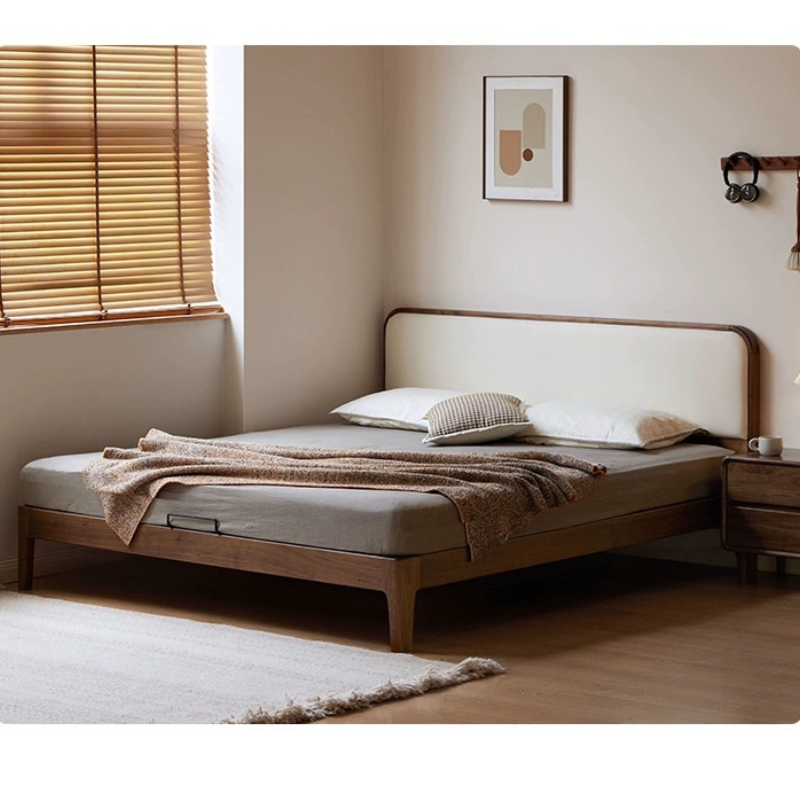 Black Walnut Solid Wood Simple Soft Bed