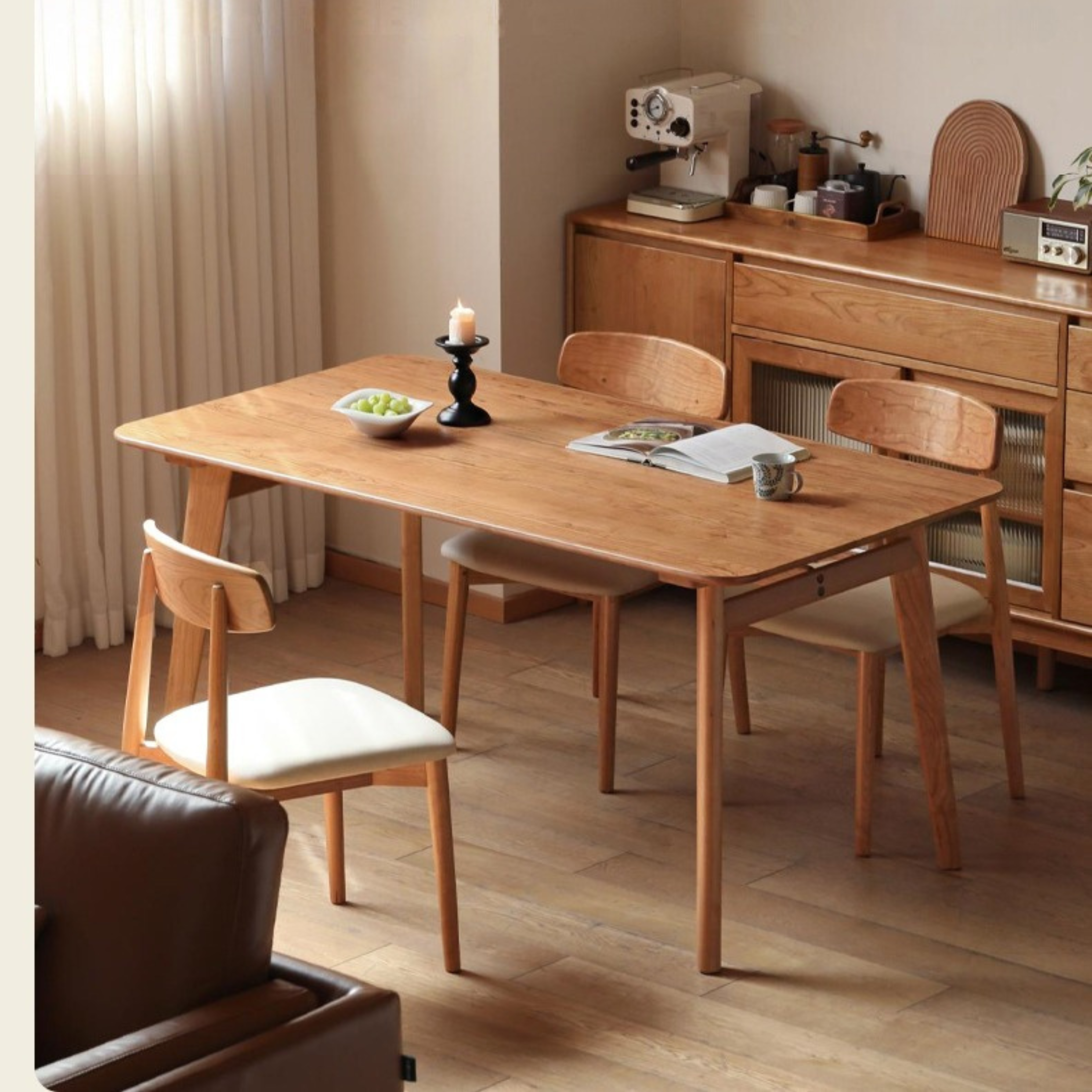 Cherry Wood Solid Wood Dining Table and Chair Combination