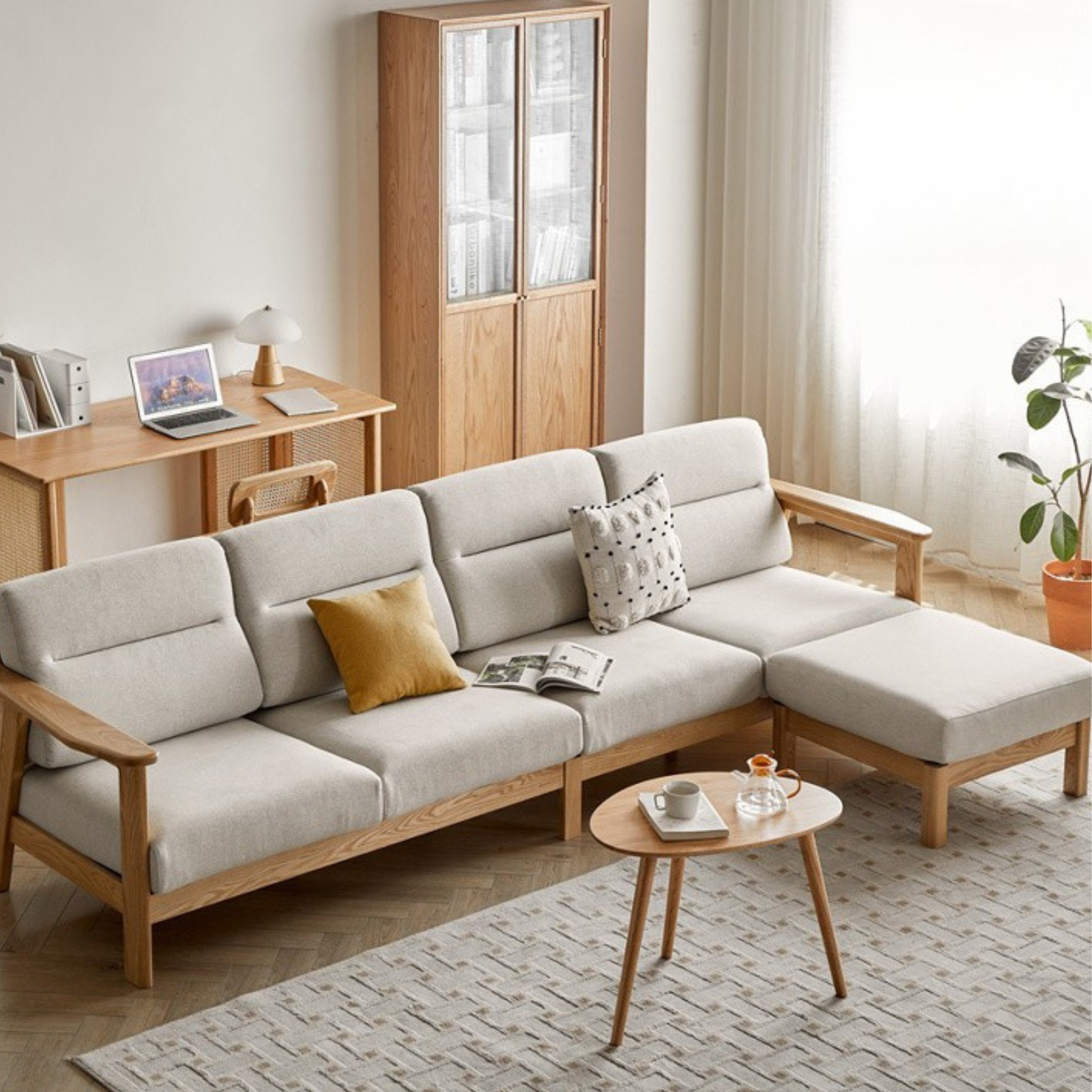 Ash Solid Wood Modern Sofa.