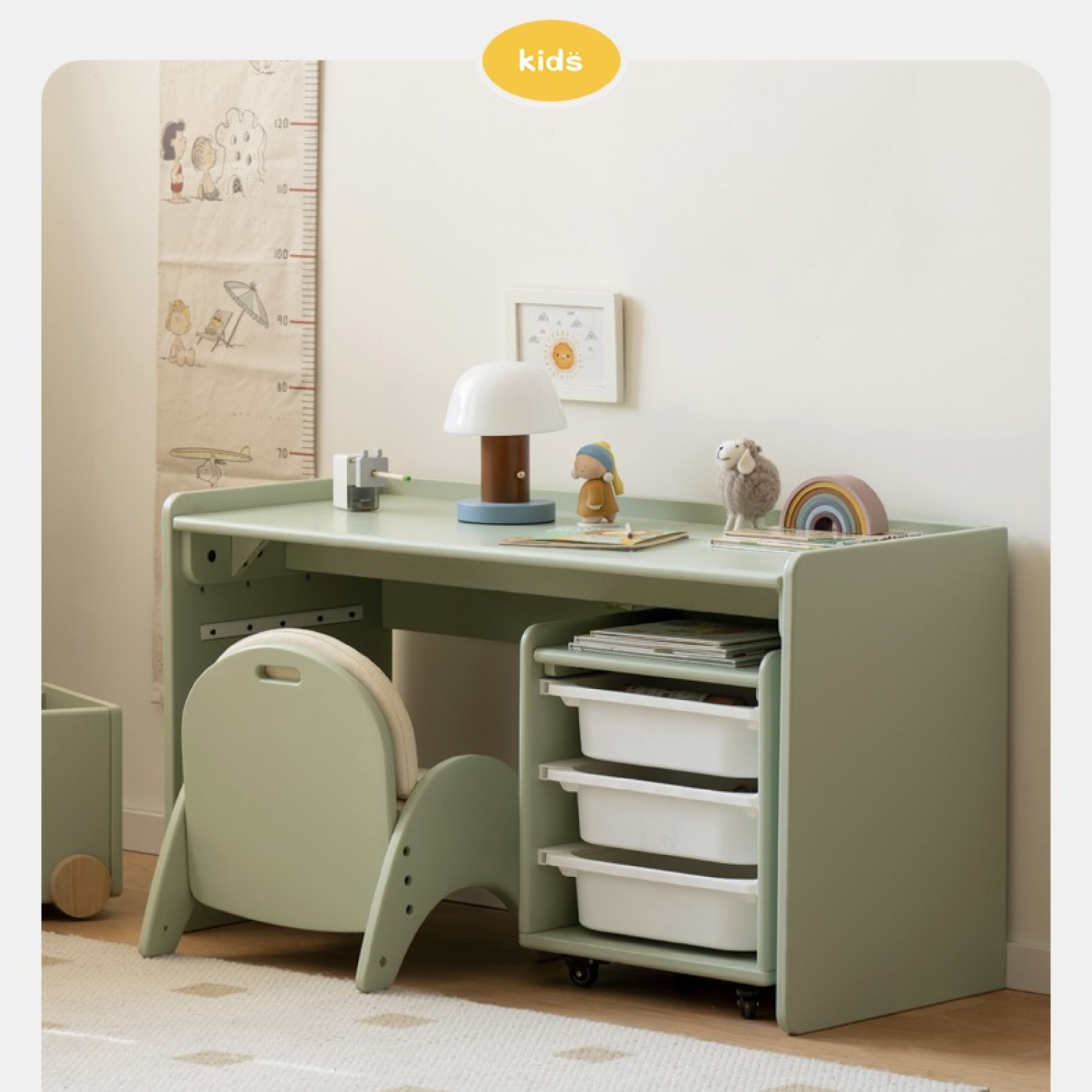 Poplar Solid Wood Children's Lift Table Table Storage Cabinet