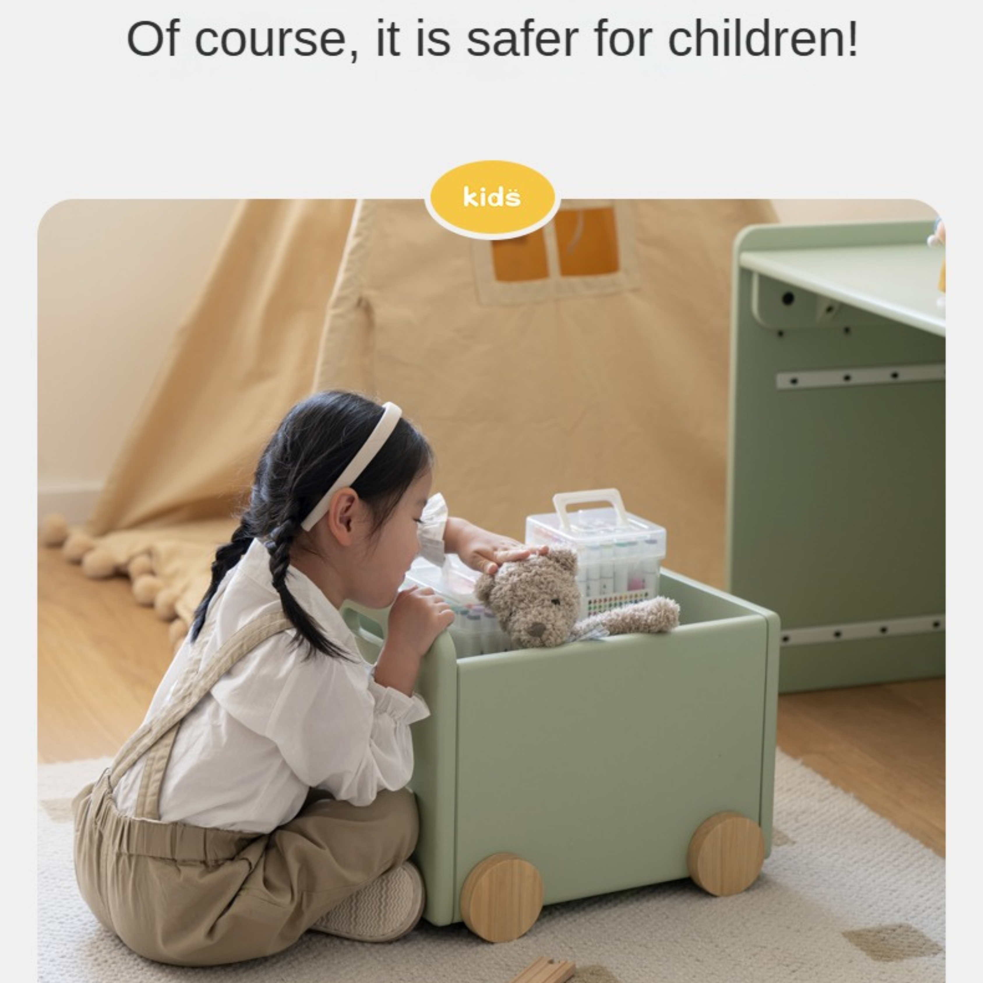 Poplar Solid Wood Children's Lift Table Table Storage Cabinet