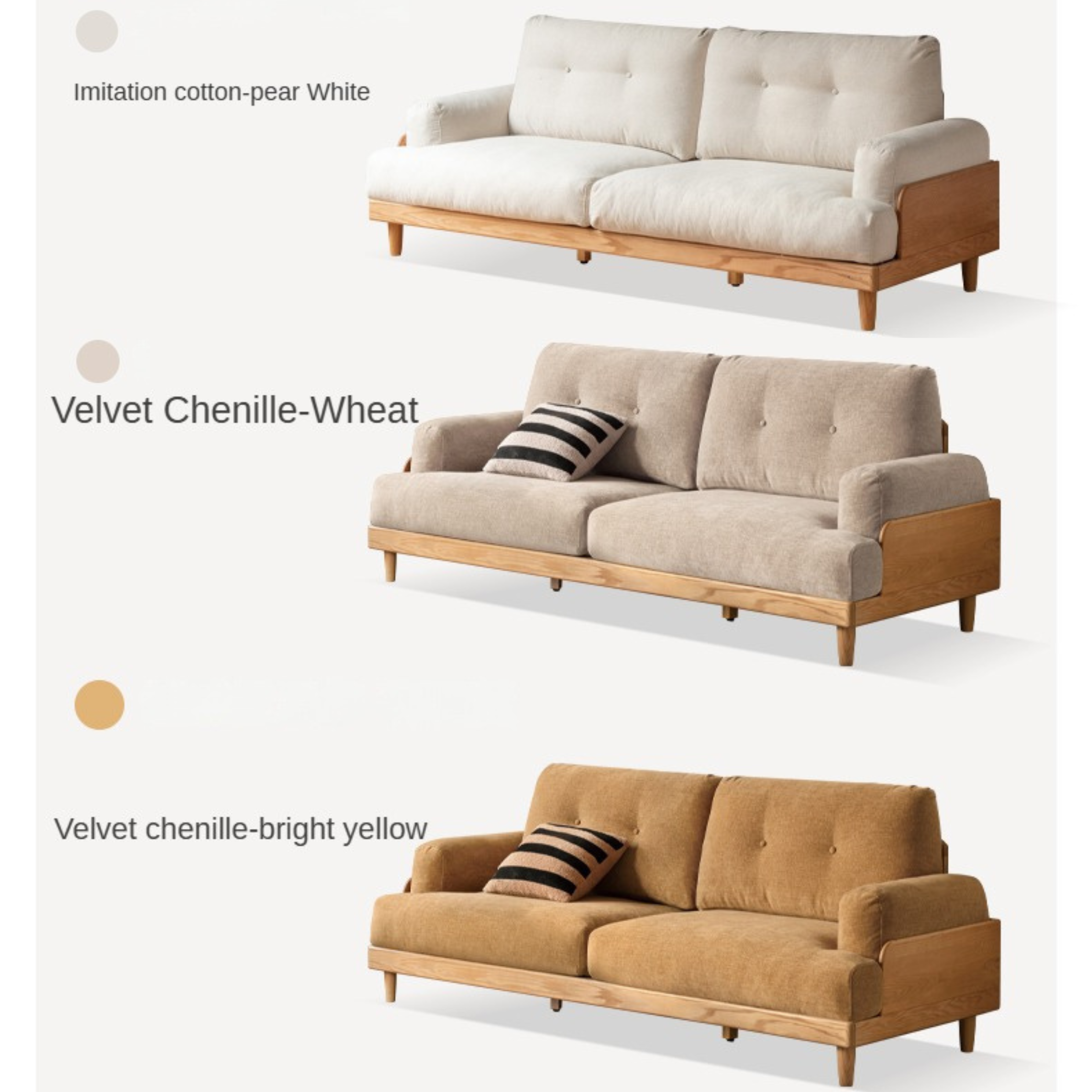 Oak Solid Wood Leather, Fabric High Back Sofa.