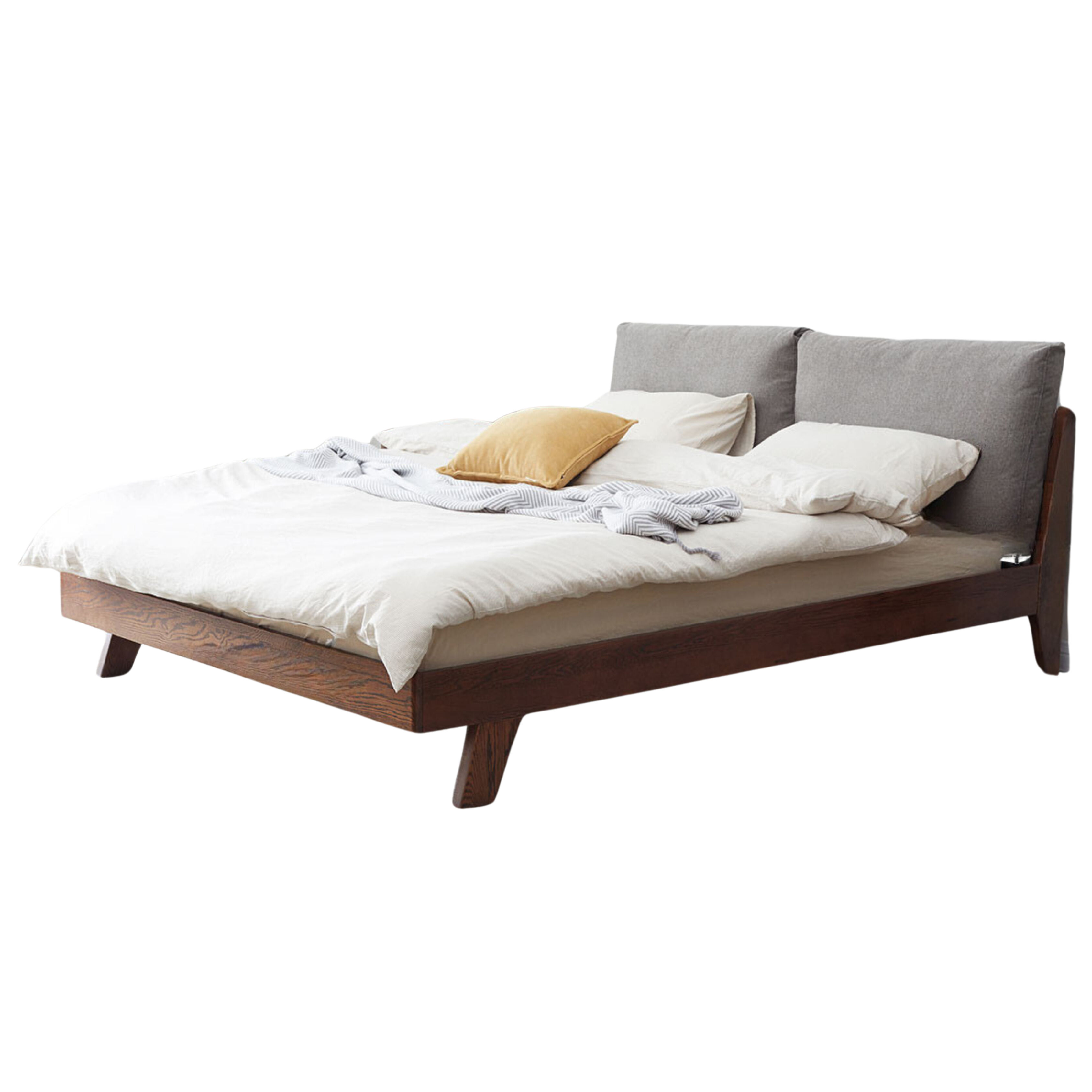 Oak Solid Wood Bed with Fabric Upholstery