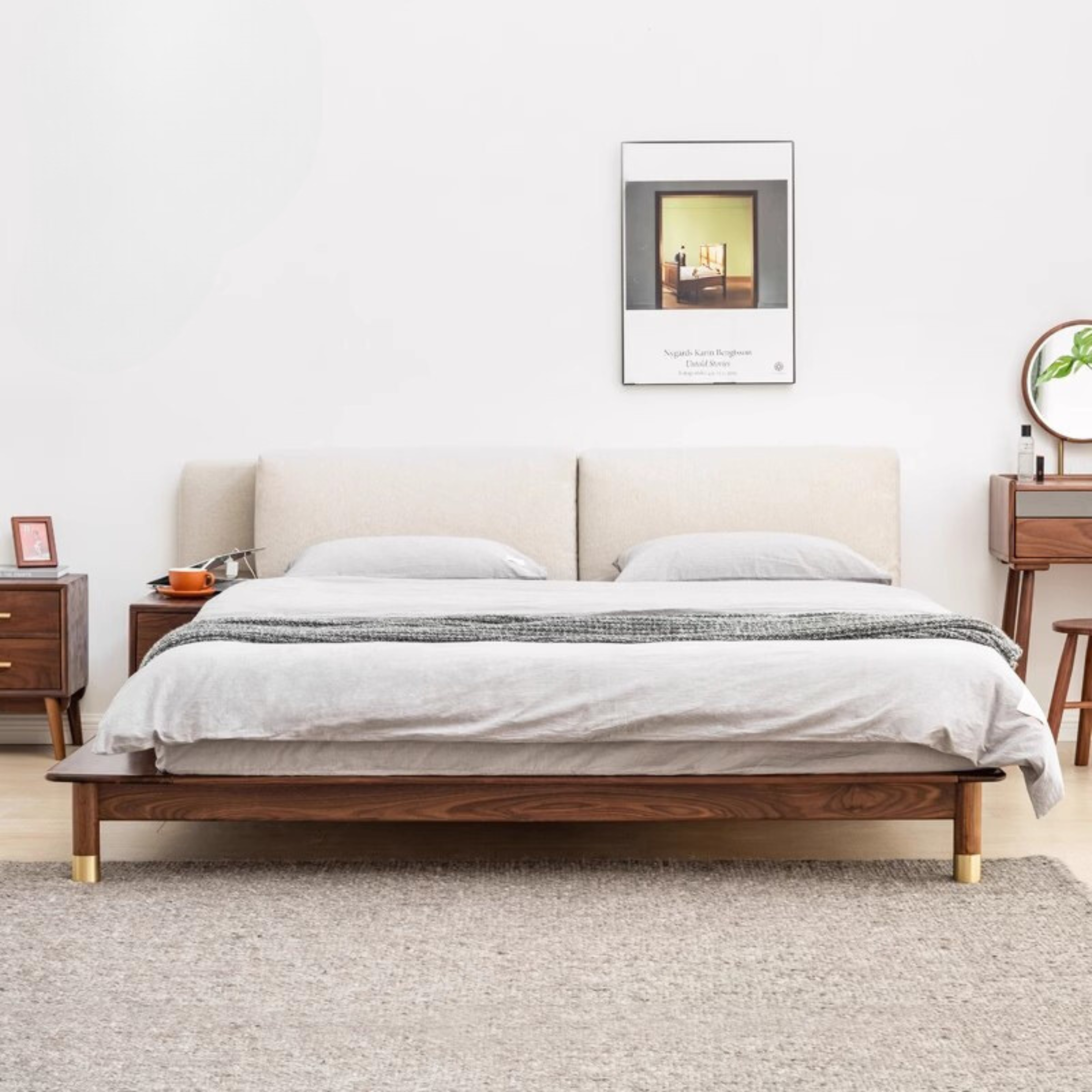 Black walnut solid wood light luxury multifunctional soft bed