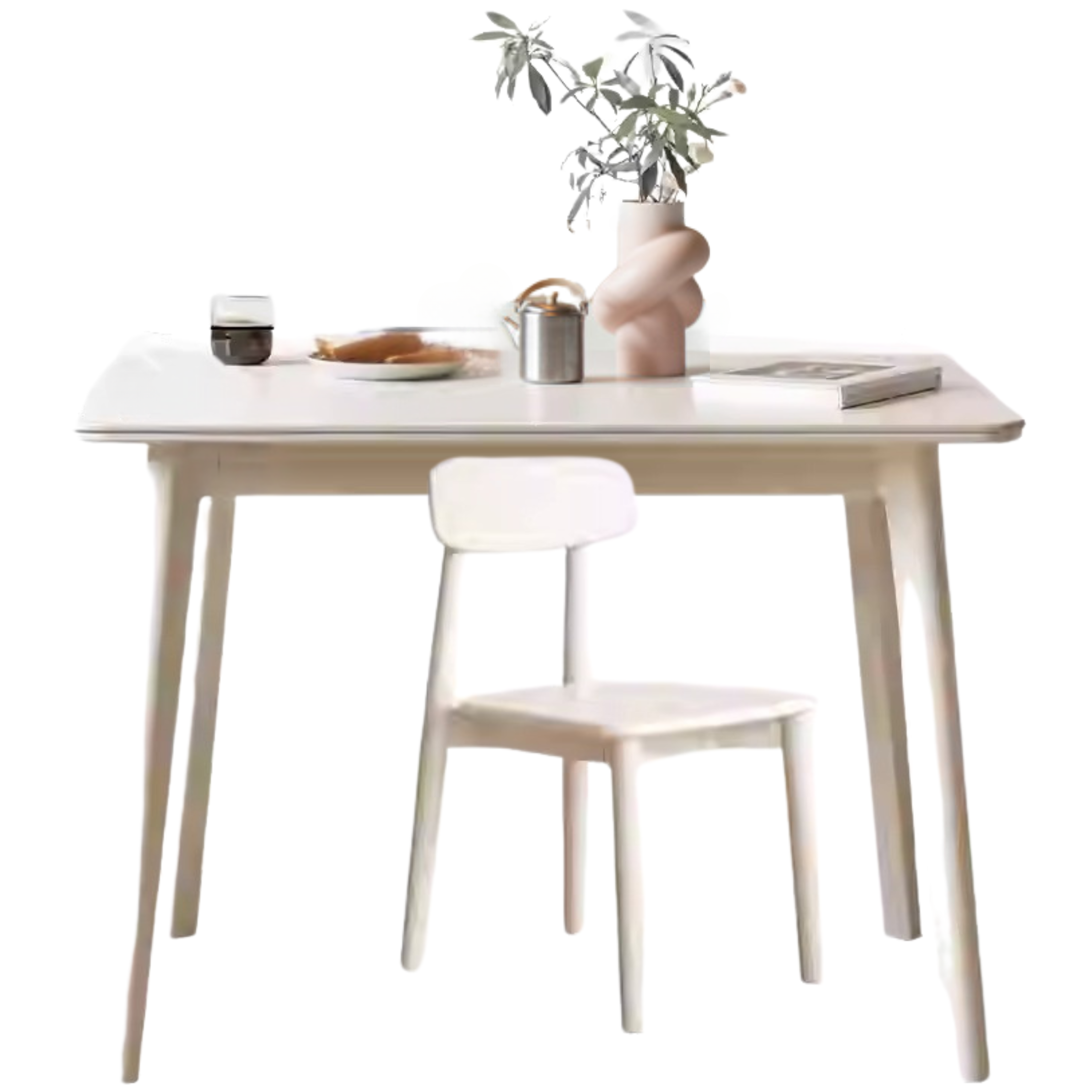 Rubber Solid Wood Ectangular Rock Plate Dining Table