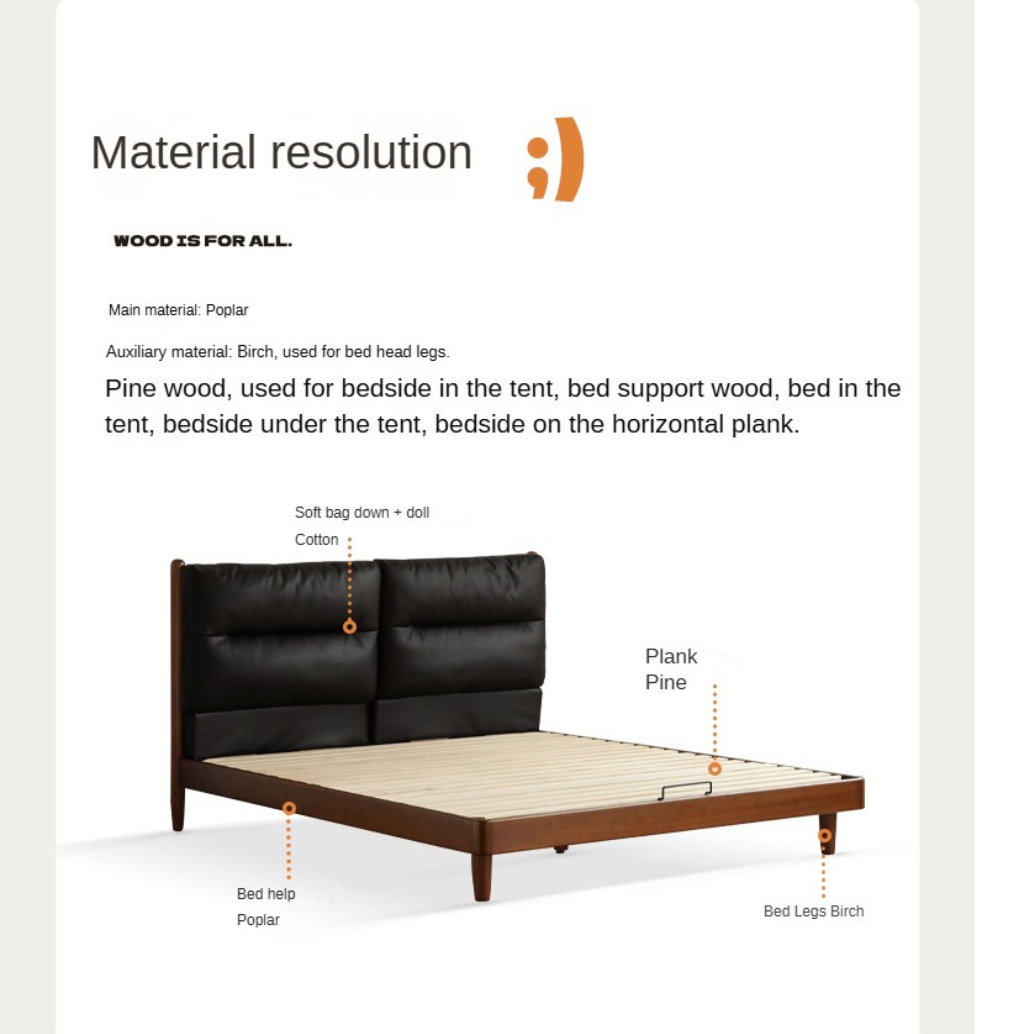 Poplar Solid Wood Bed Retro Soft Bed