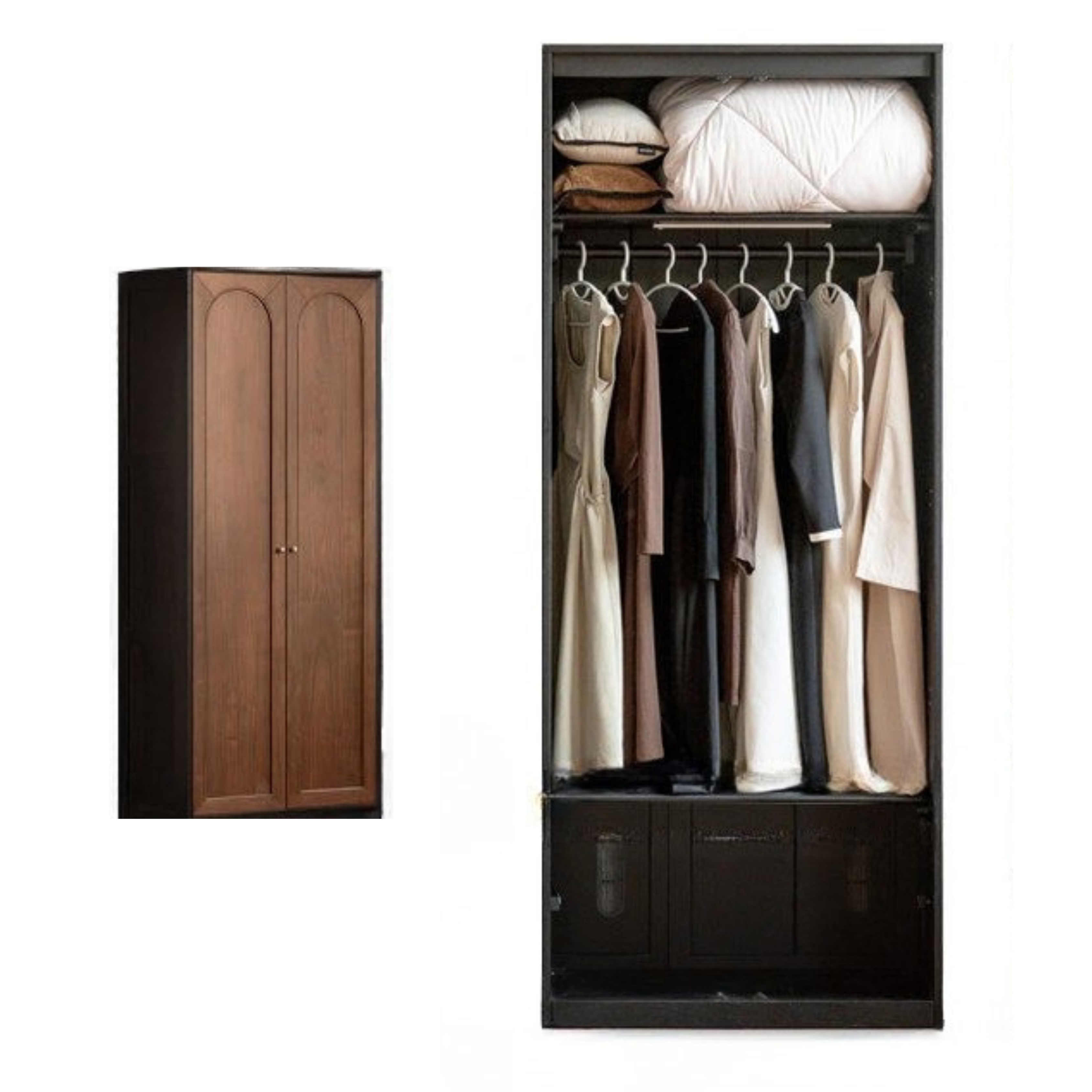 Black Walnut Solid Wood Wardrobe French Retro Style.