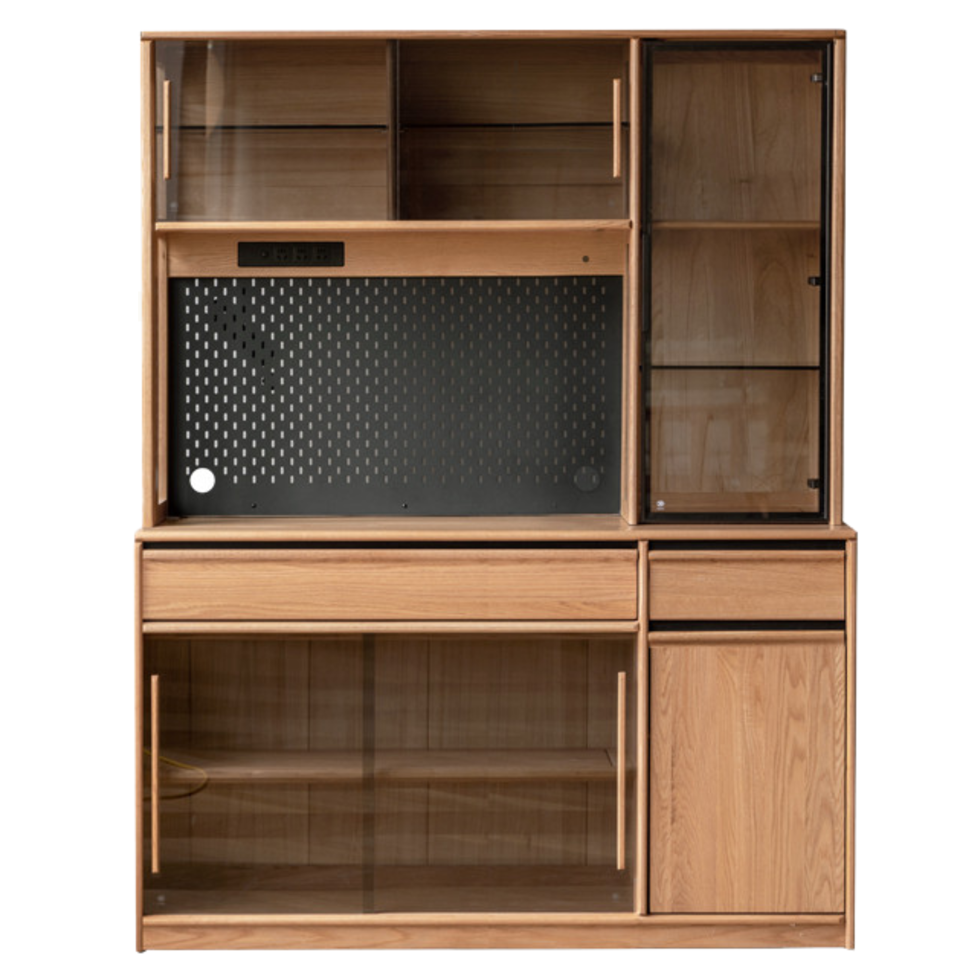 Oak Solid Wood Sideboard Glass Storage Cabinet