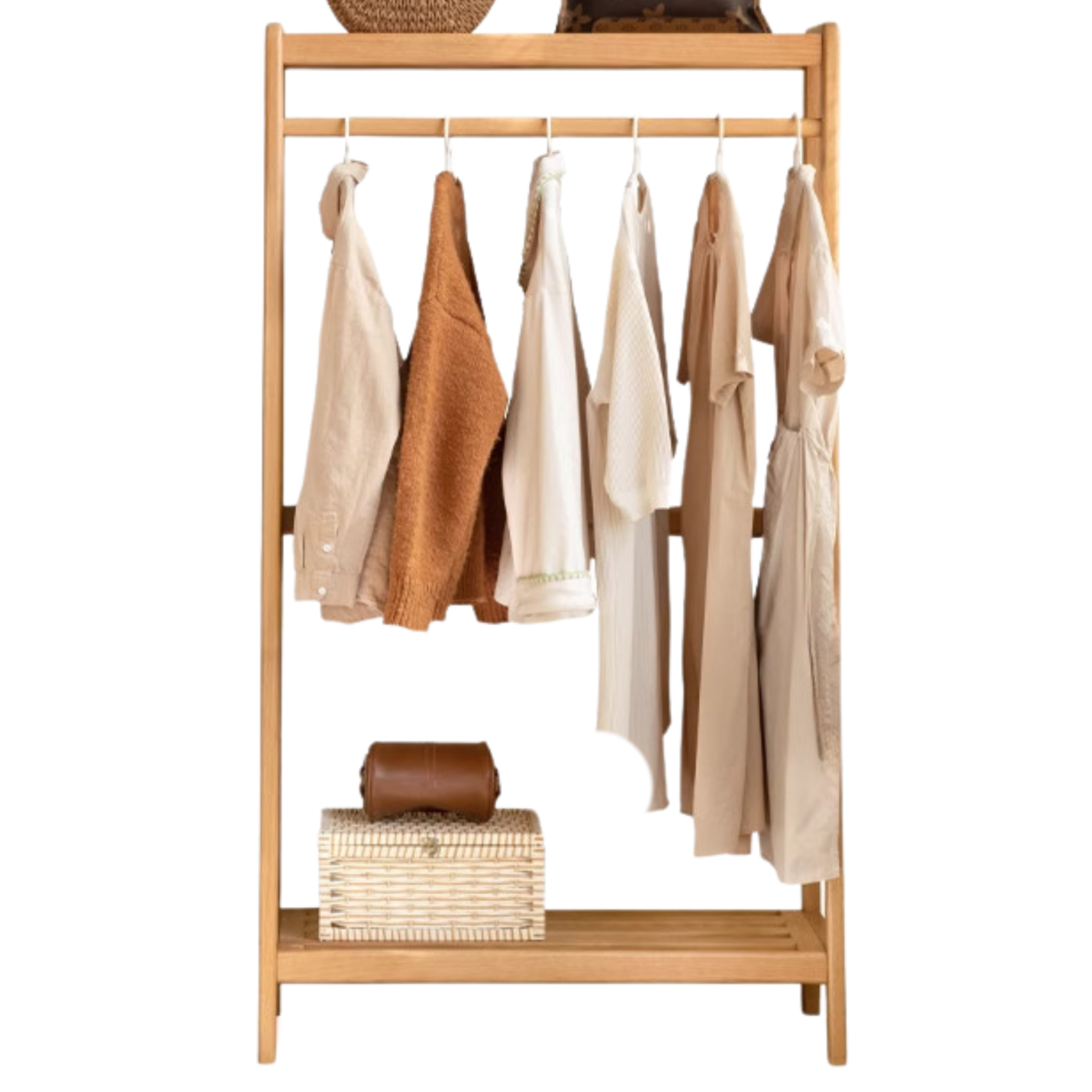 Oak, Ash solid wood hanger for small bedroom floor standing storage rack