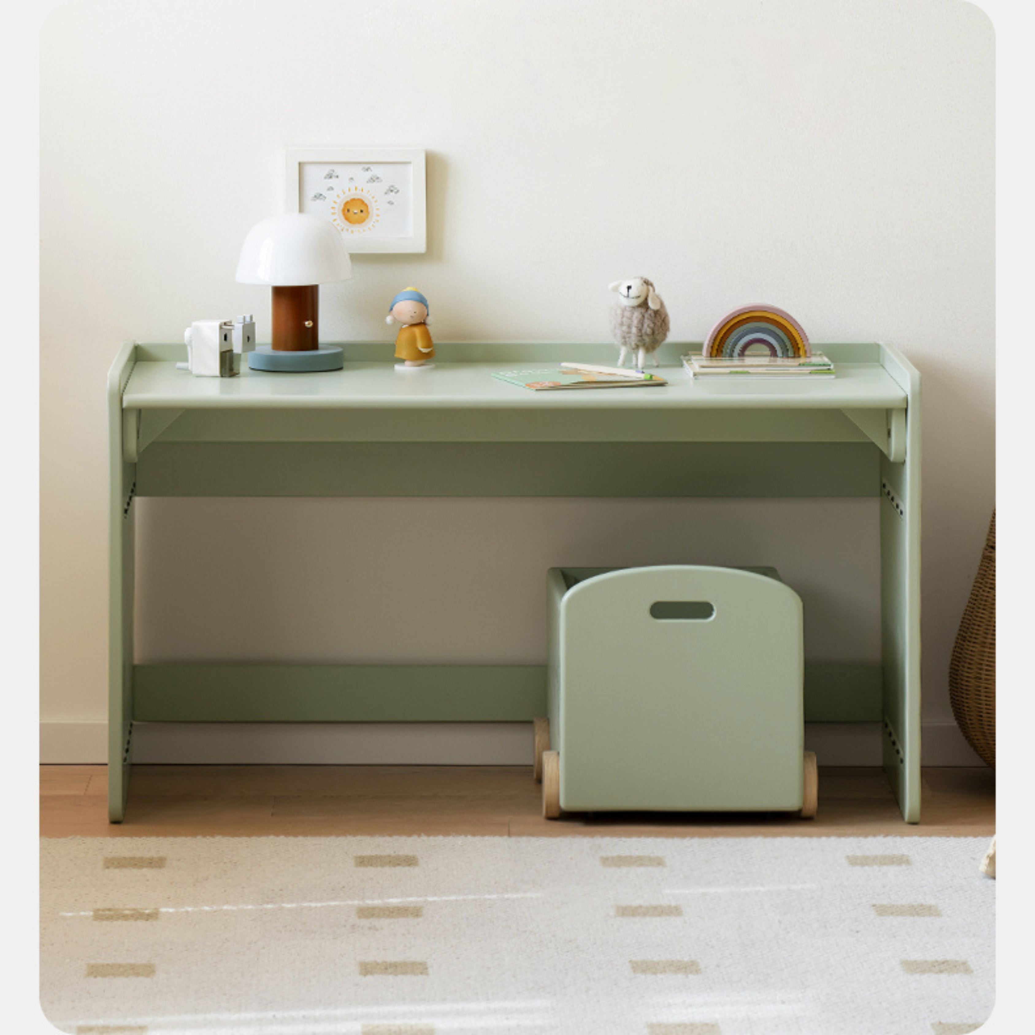 Poplar Solid Wood Children's Lift Table Table Storage Cabinet