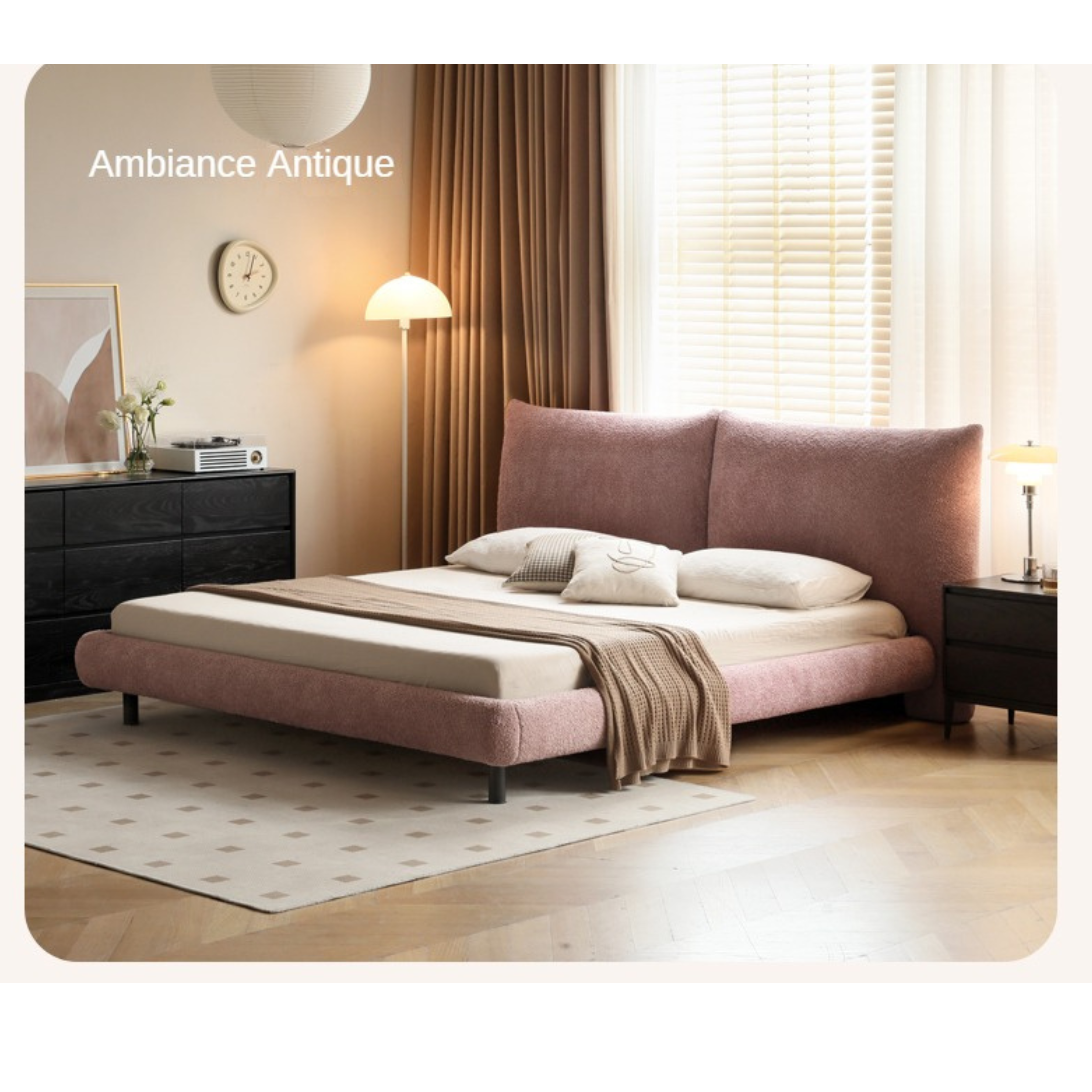 Pink Fabric light luxury big bed
