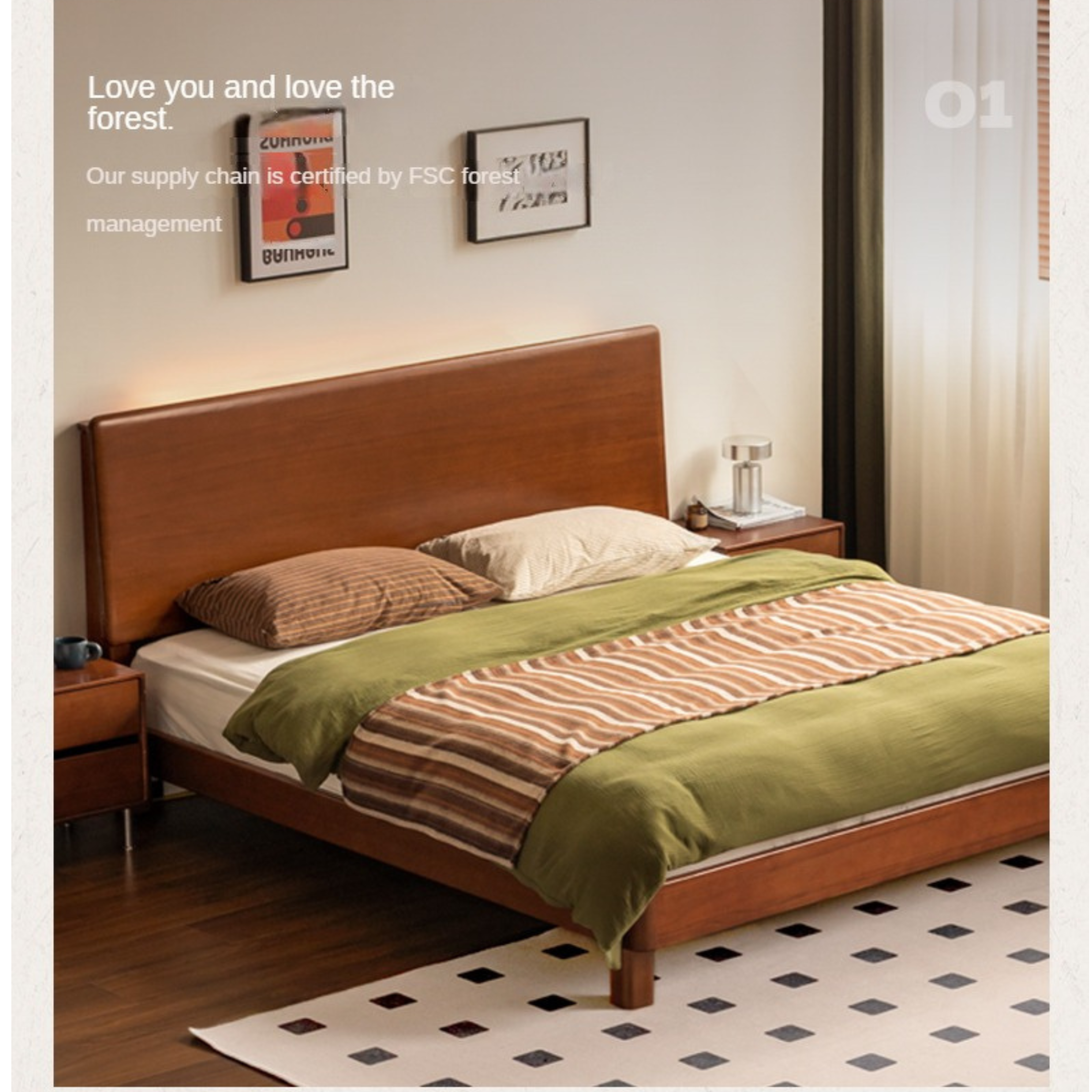 Poplar Solid Wood Large Bed