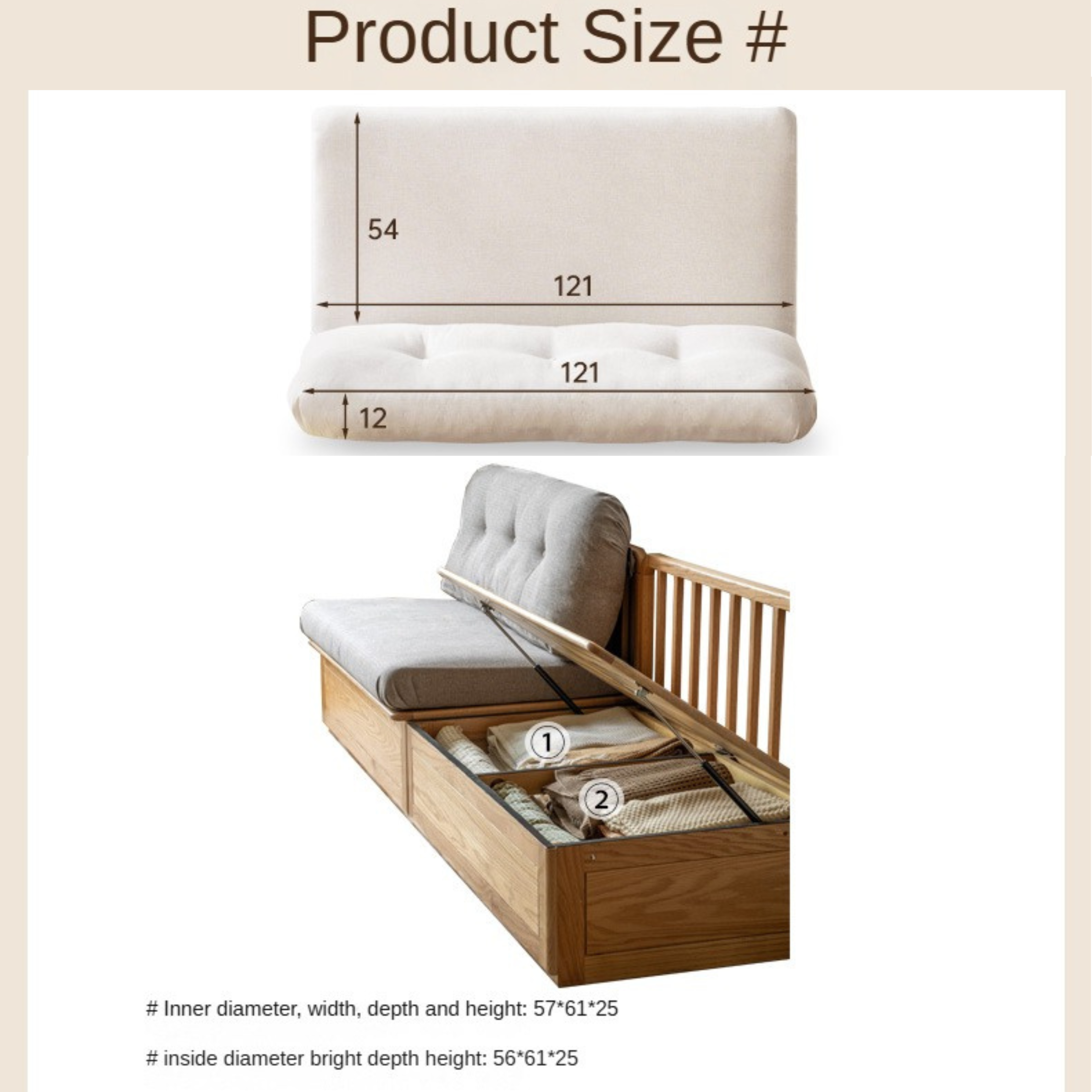 Oak Solid Wood Fabric Card Seat Floor Box Sofa