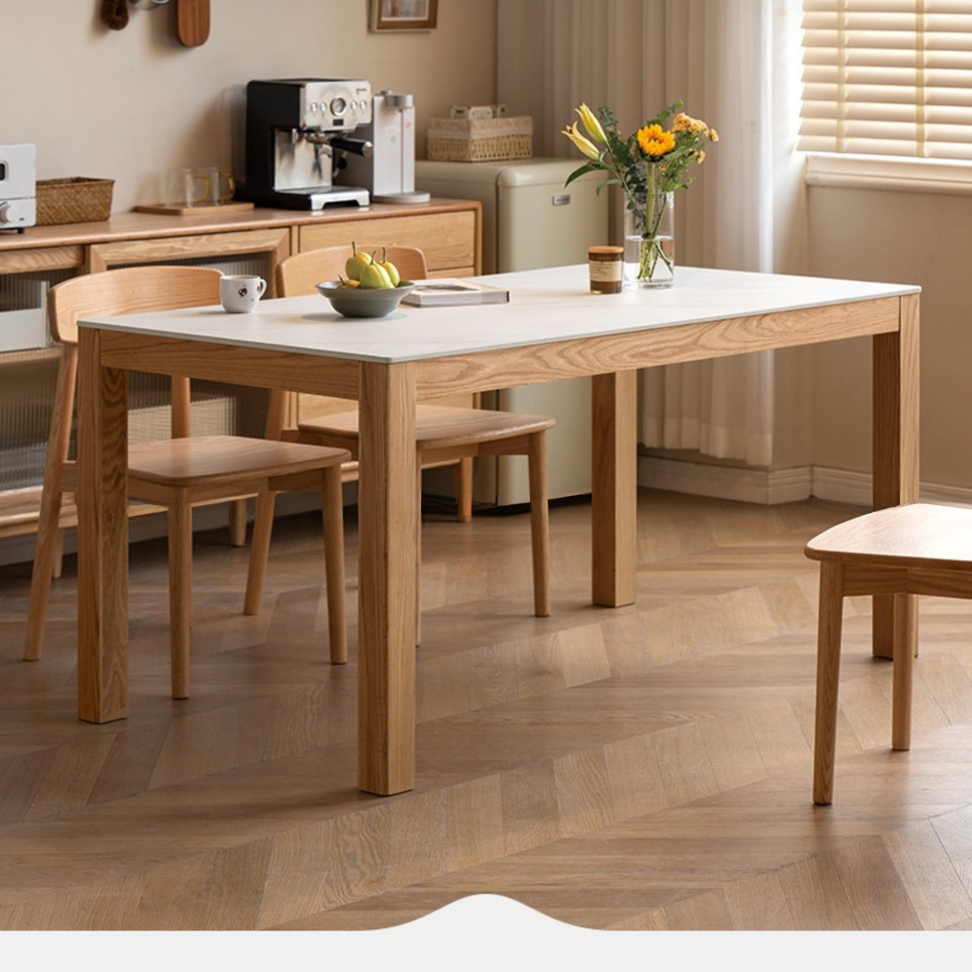 Oak Solid Wood Rectangular Rock Plate Dining Table
