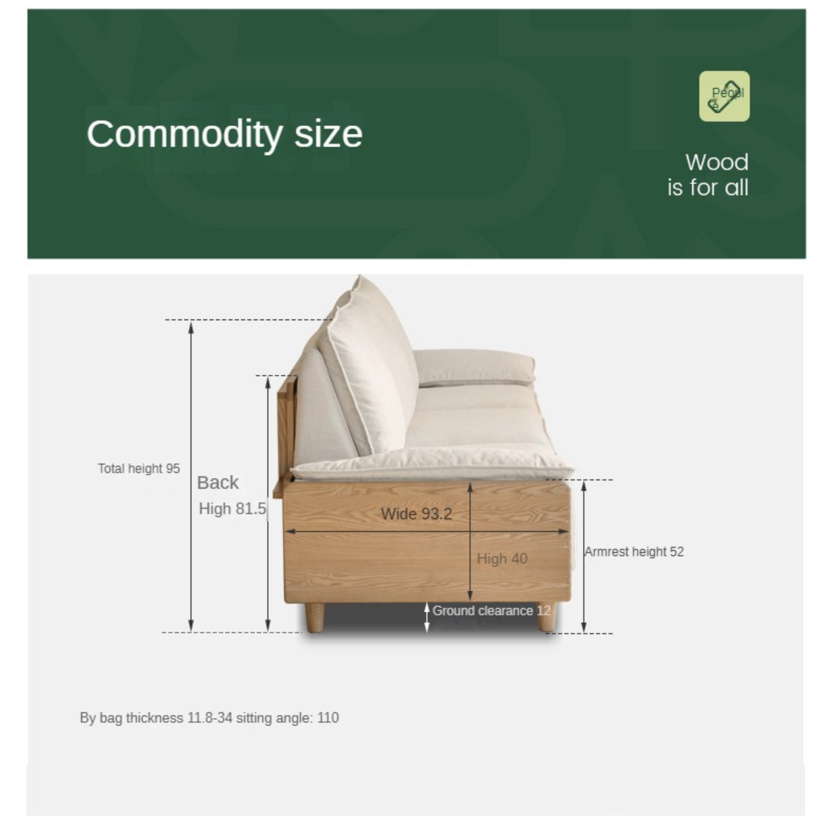Ash Solid Wood Straight Sofa Modern