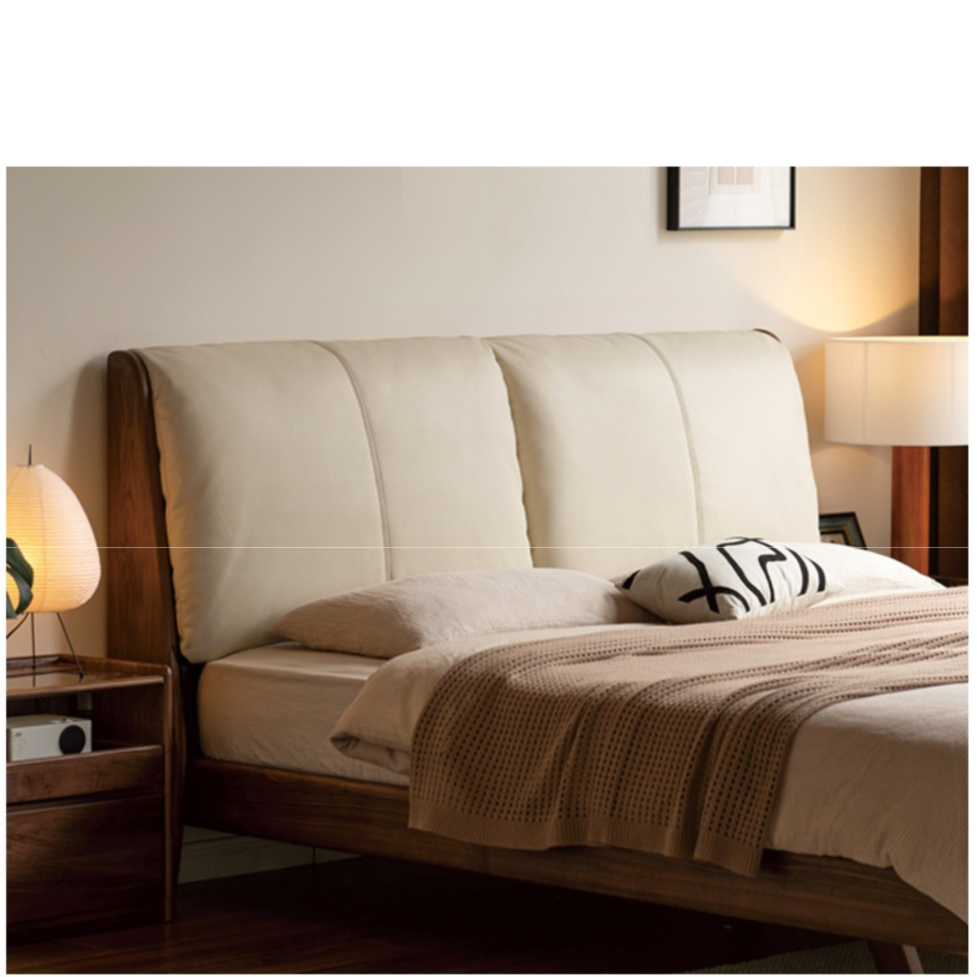 Black Walnut Solid Wood Genuine Leather Soft Bed Italian Light Luxury