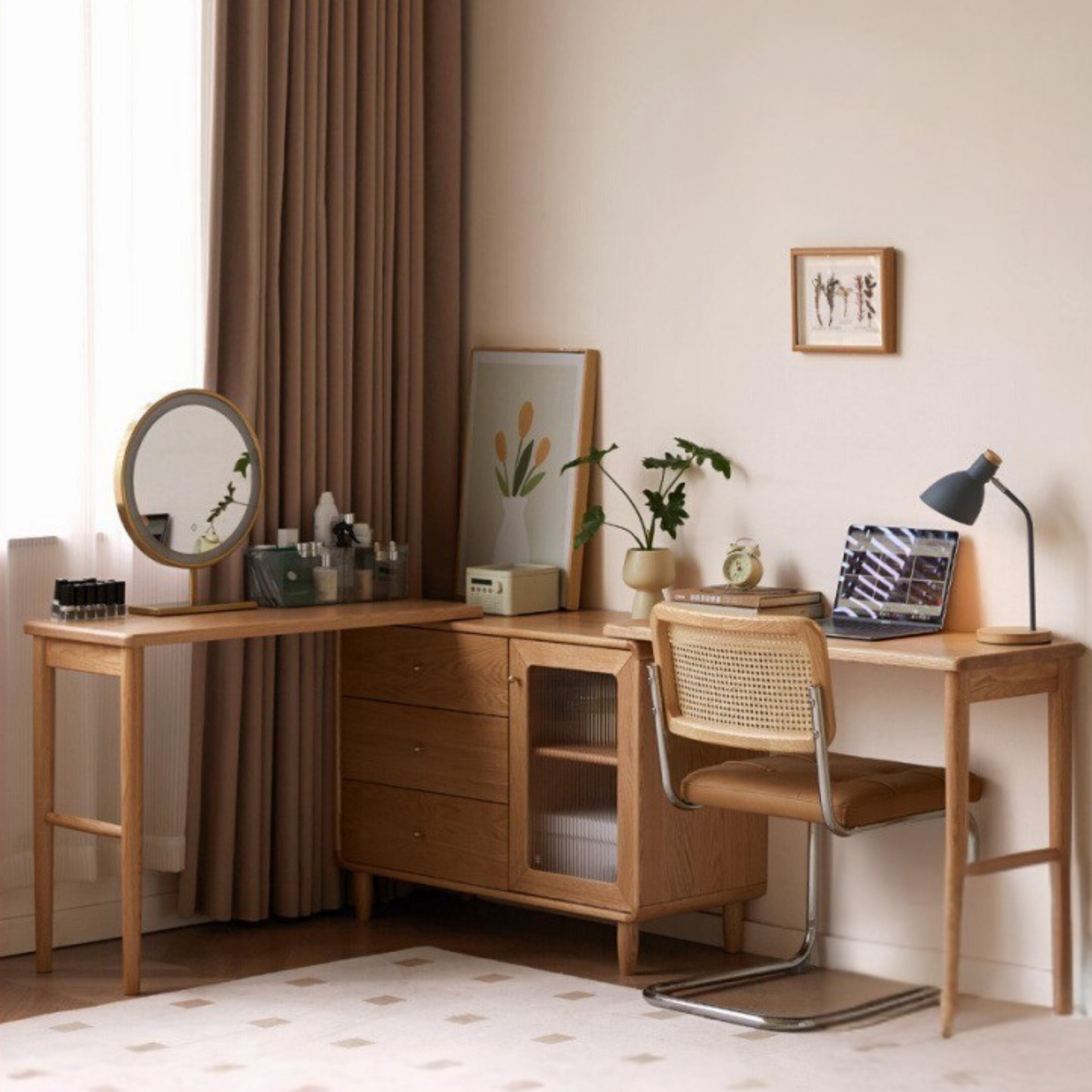 Oak Solid Wood Retractable Dressing Table