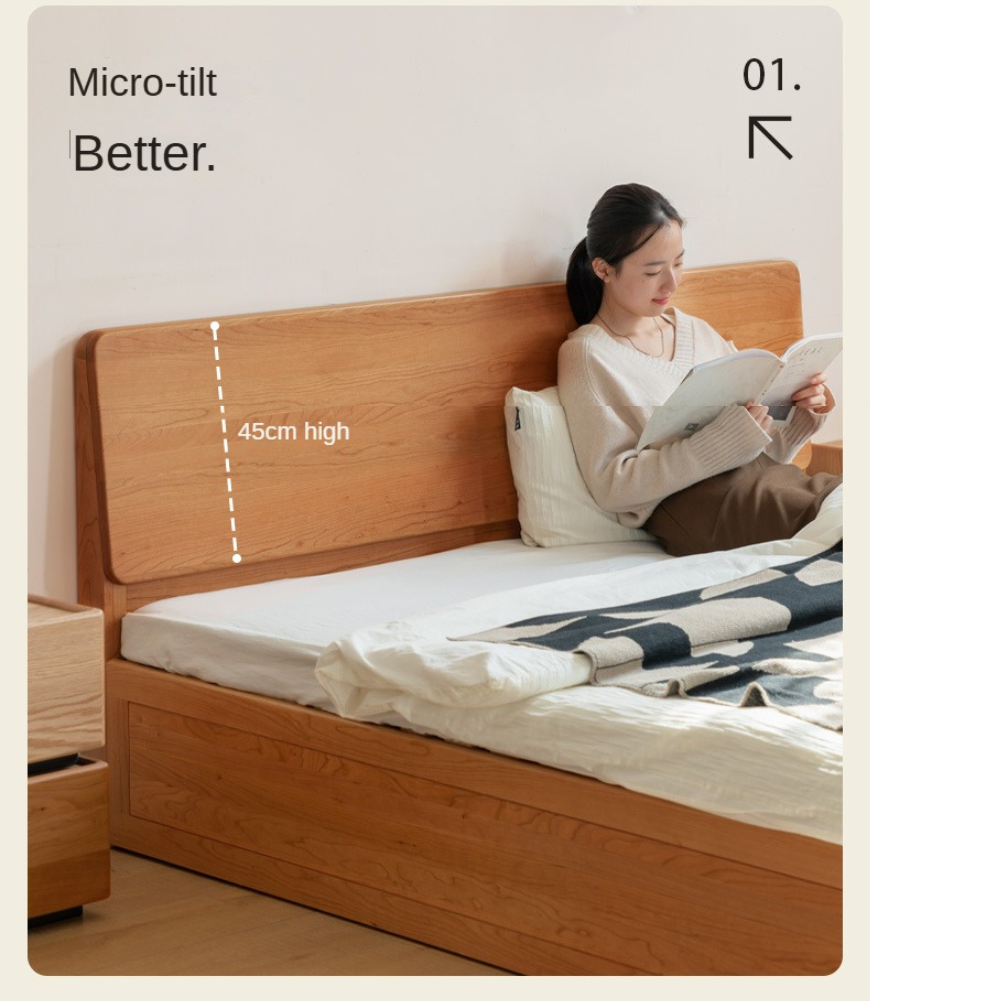 Cherry Solid Wood Box Storage Bed