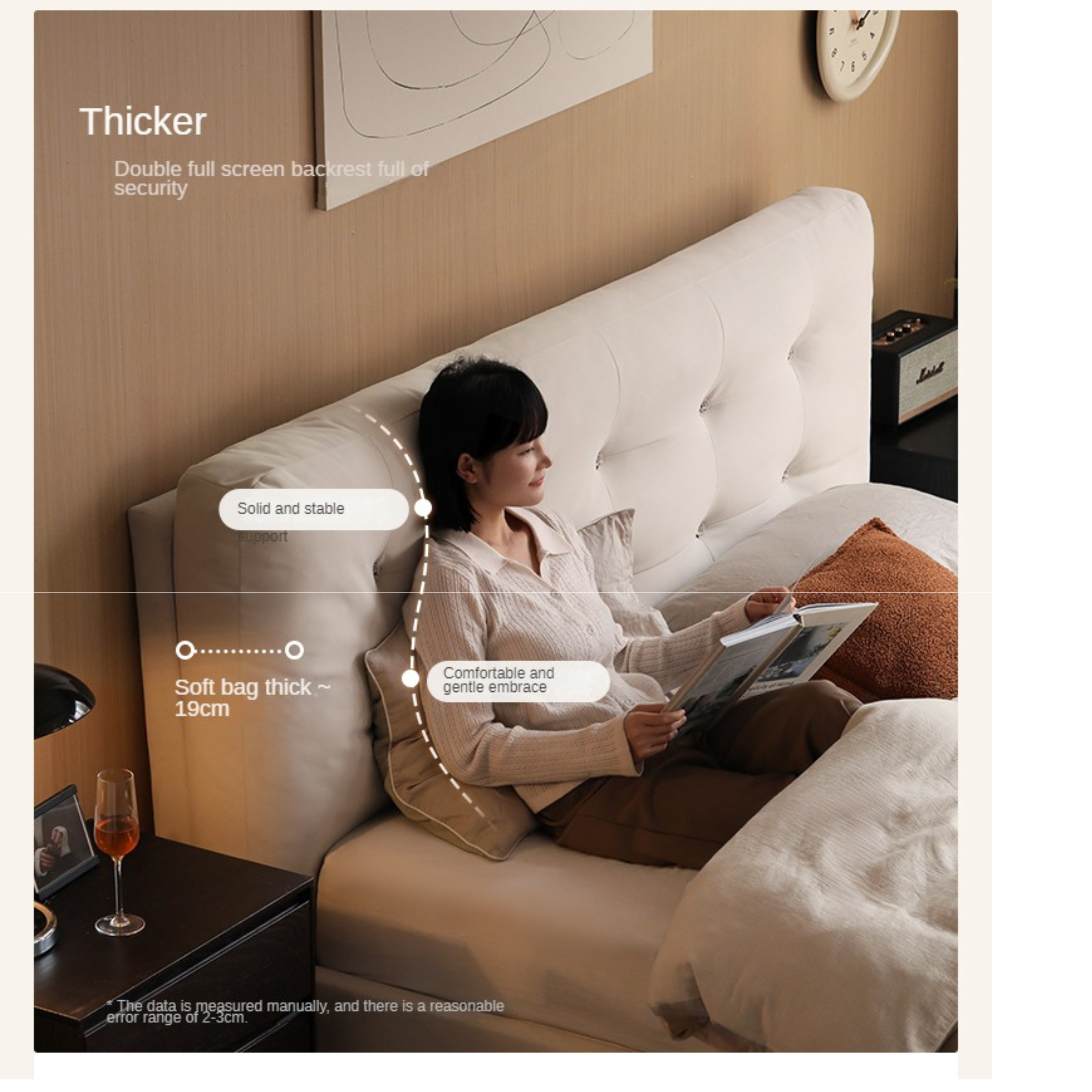 Fabric bed modern cream style white soft bed