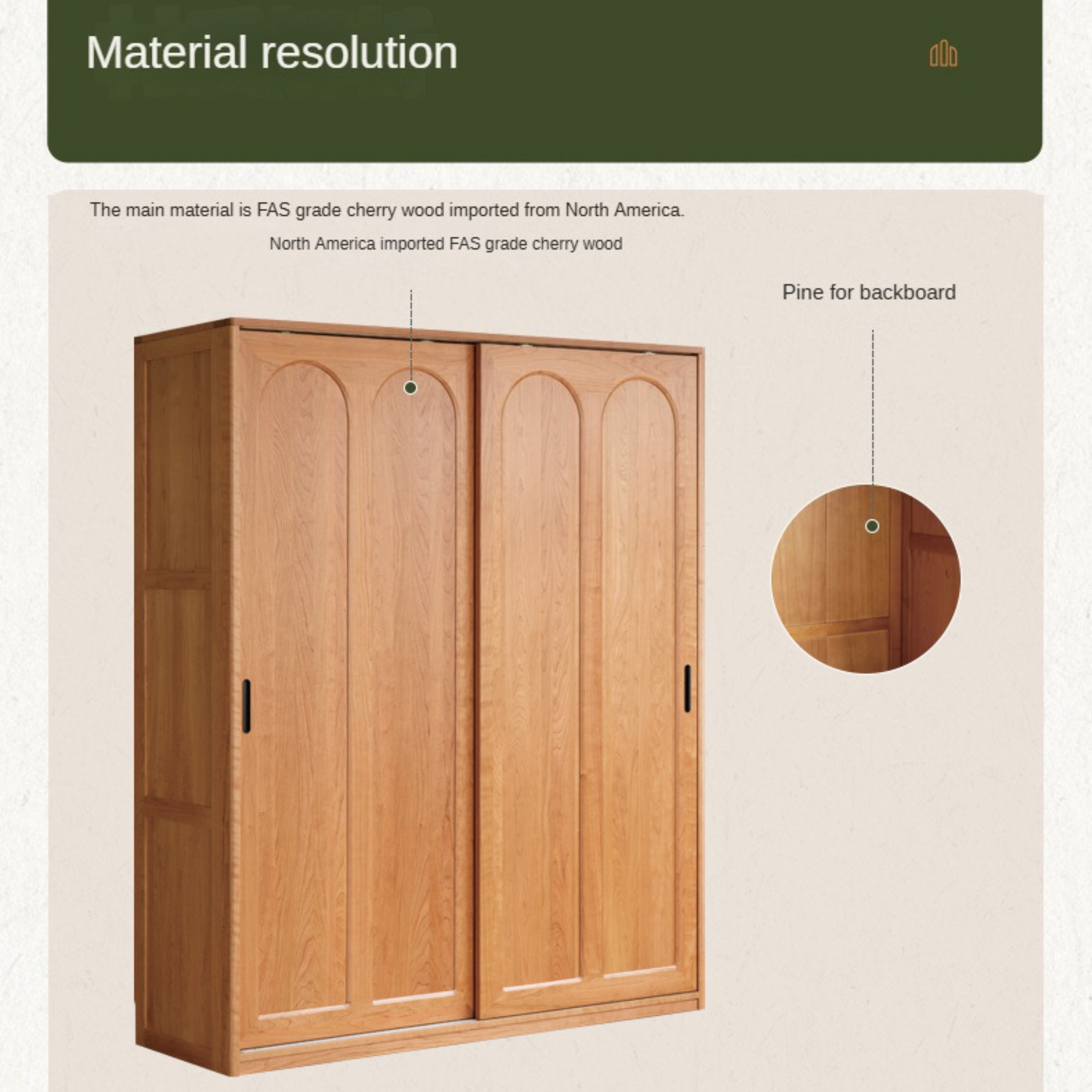 Cherry Solid Wood Retro Sliding Door Wardrobe