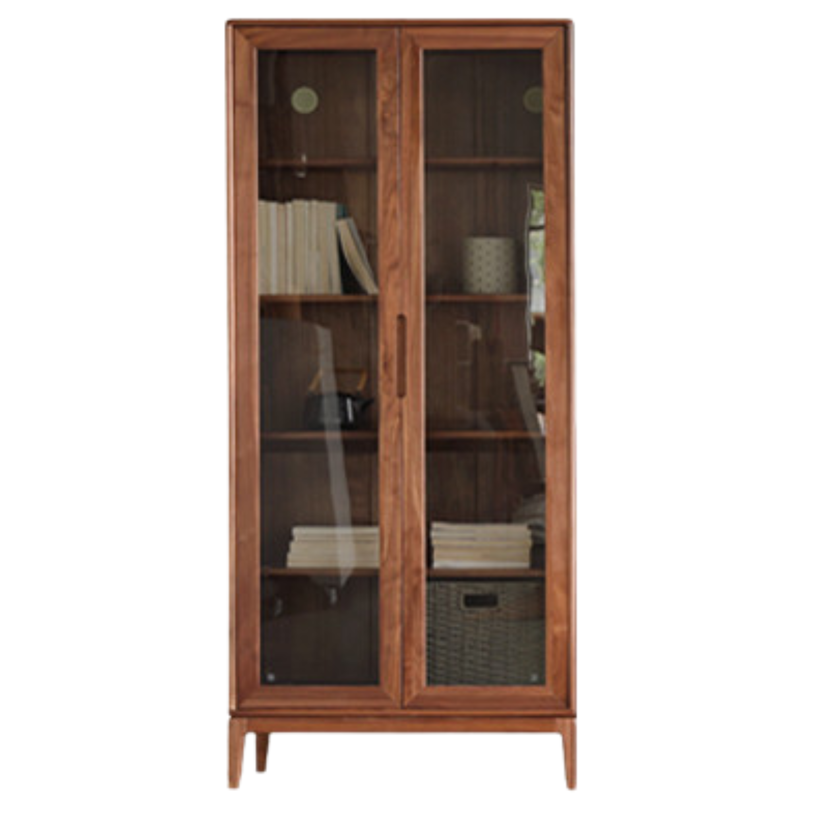 Black Walnut, Ash Solid Wood Combination Dust-Proof Glass Door Wall Floor-To-Ceiling Bookshelf<