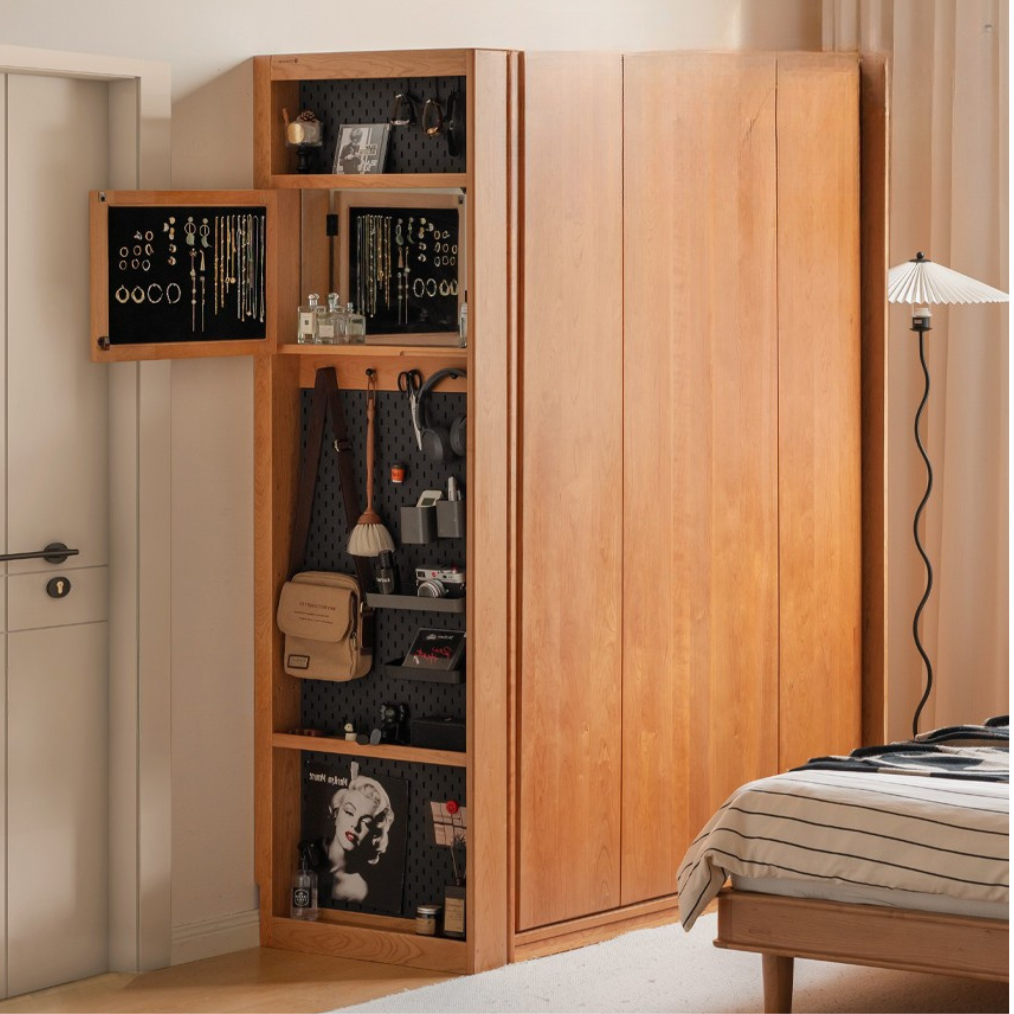 Cherry Wood Medieval Style Corner Cabinet