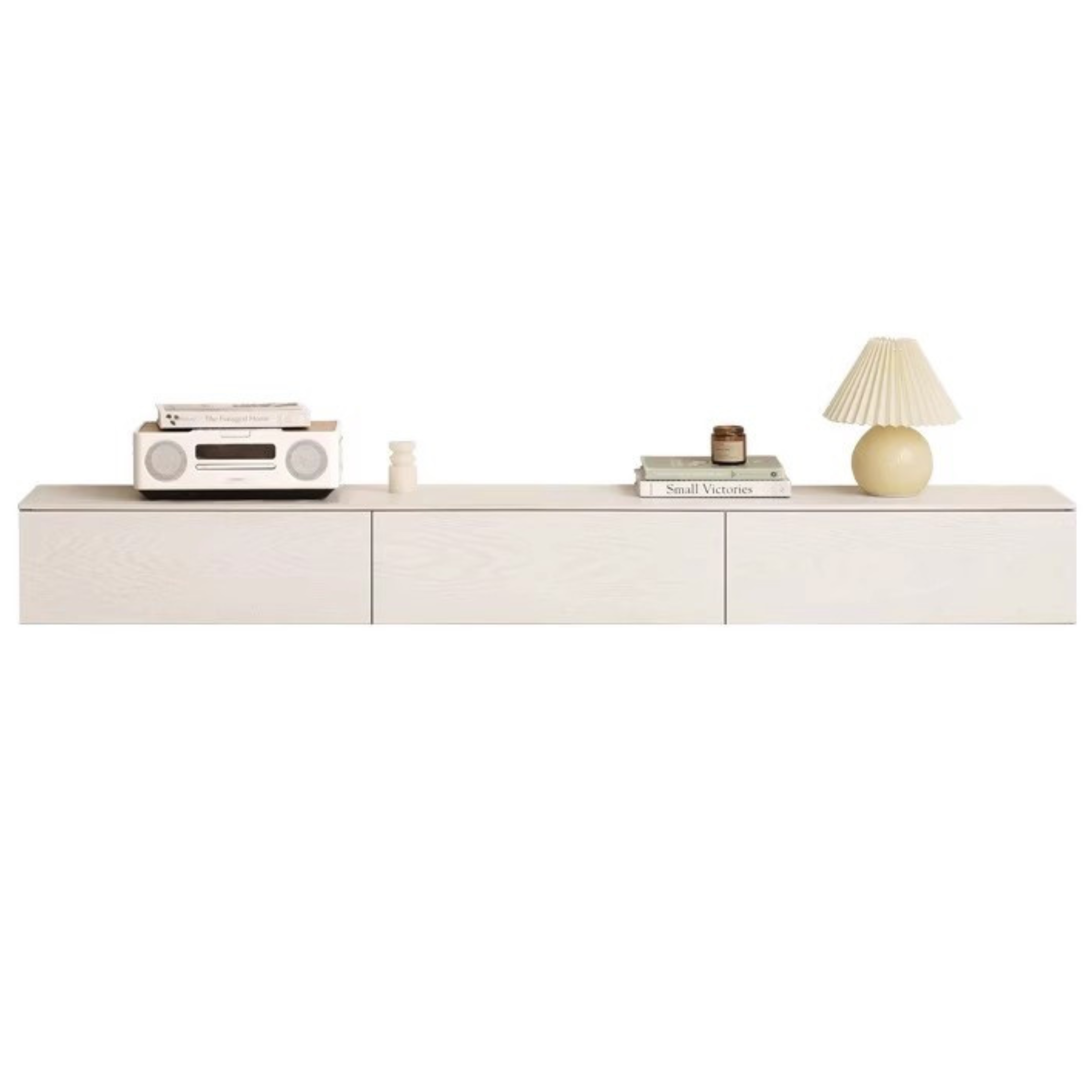 Oak Solid Wood Suspension TV Cabinet White Cream Wind