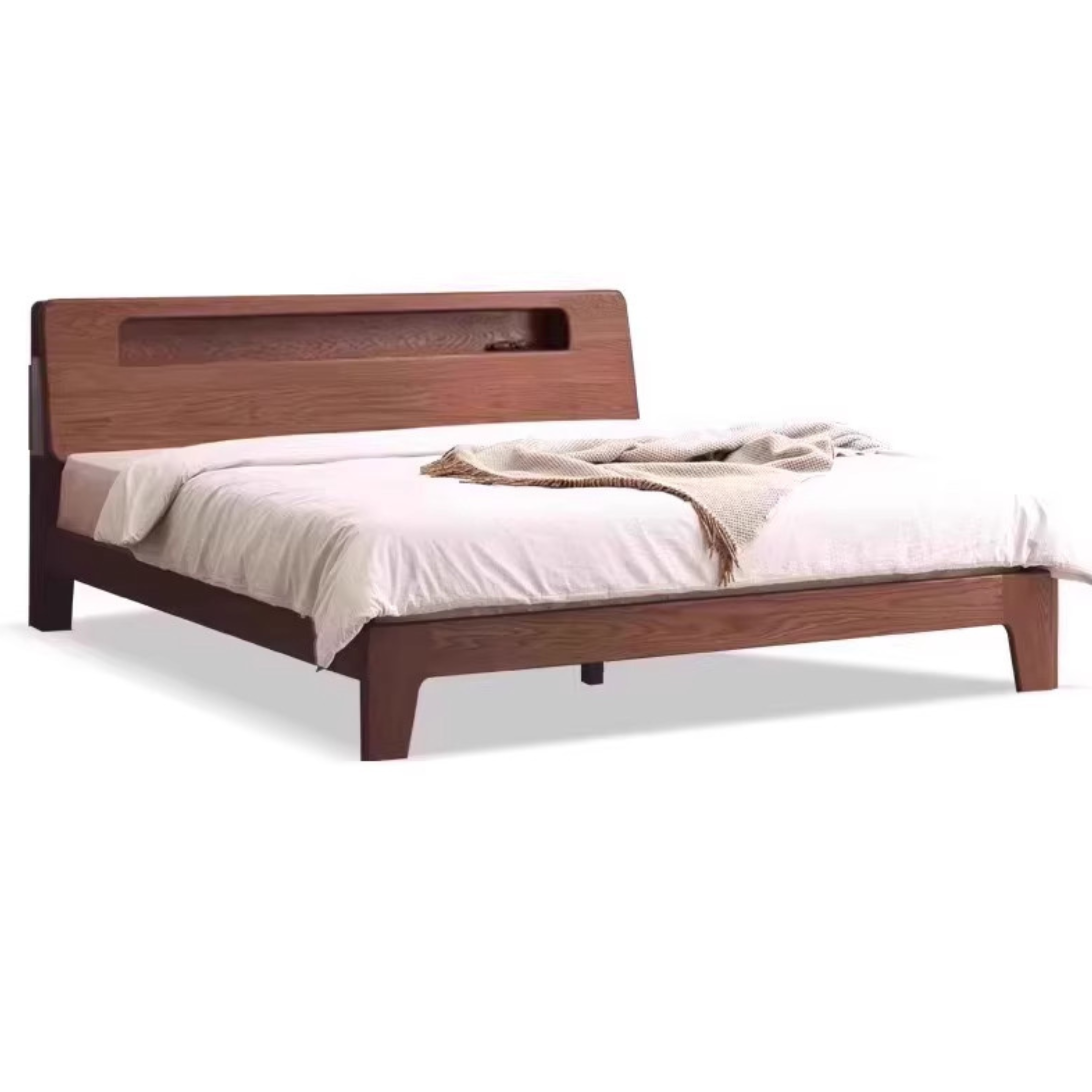 Oak solid wood bed with light
