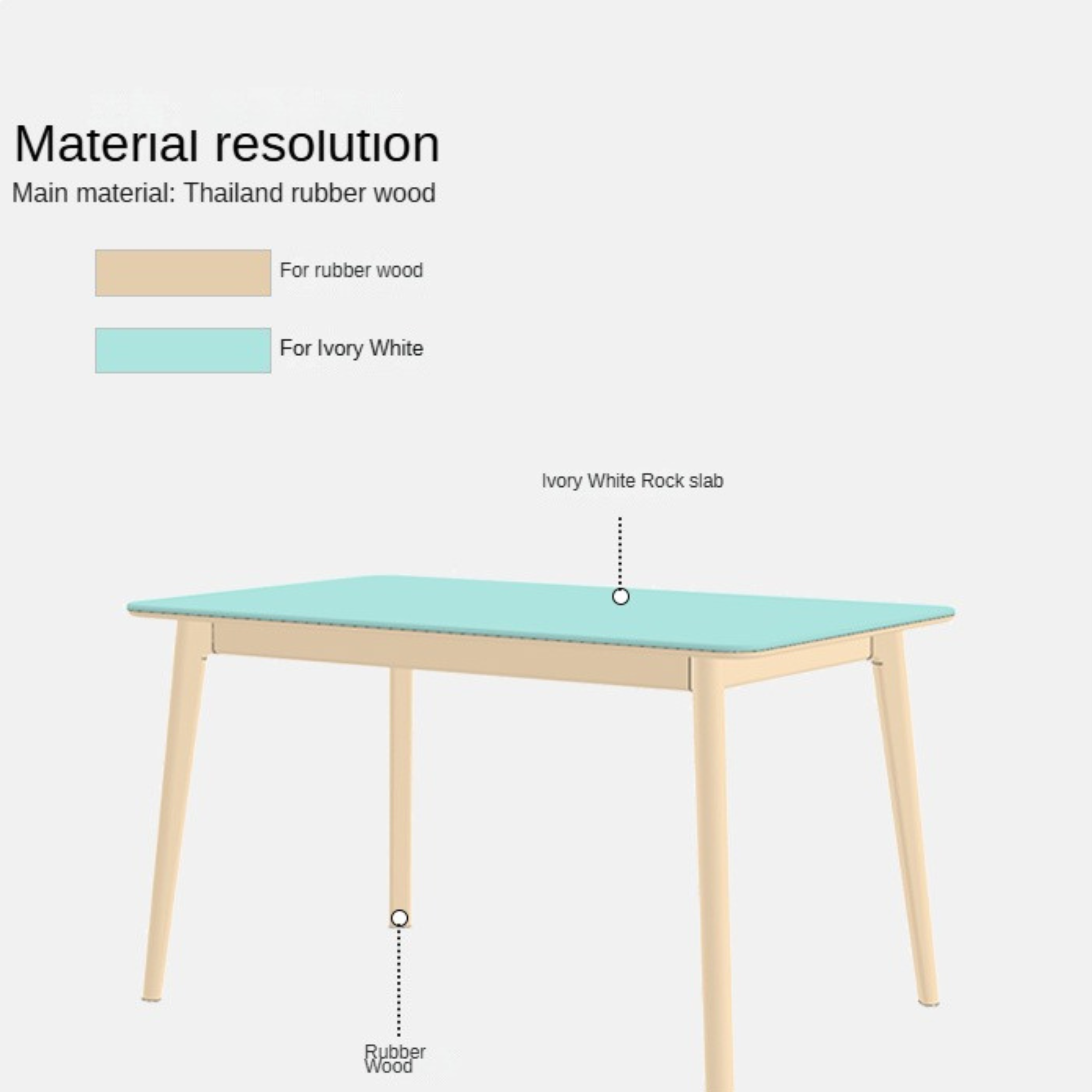 Rubber Solid Wood Ectangular Rock Plate Dining Table