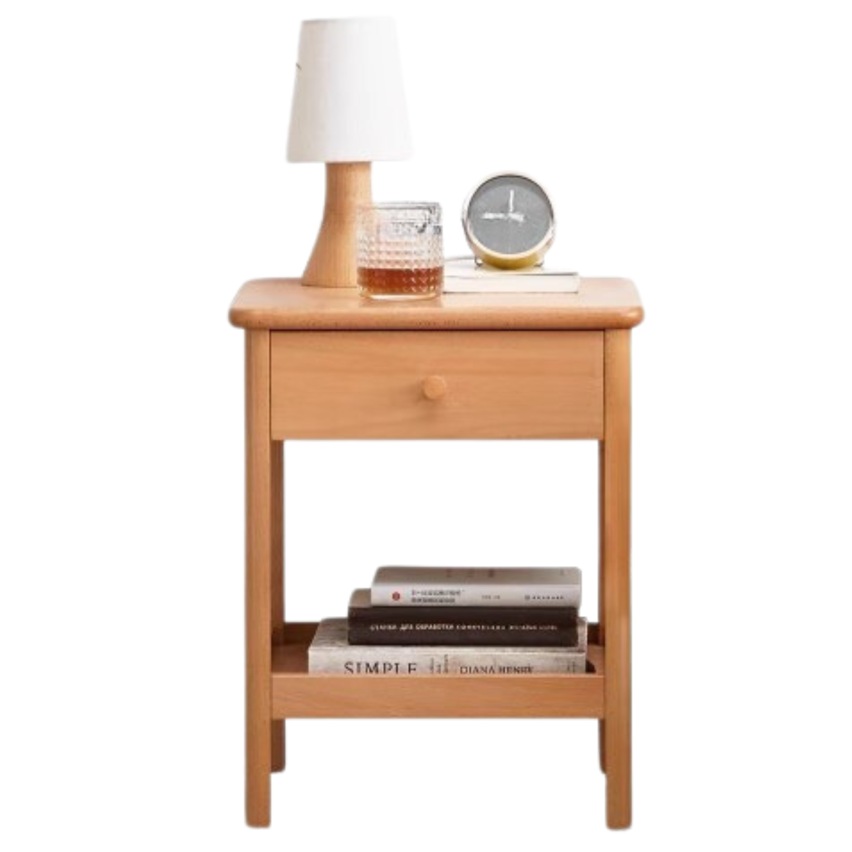 Beech solid wood drawer nightstand.