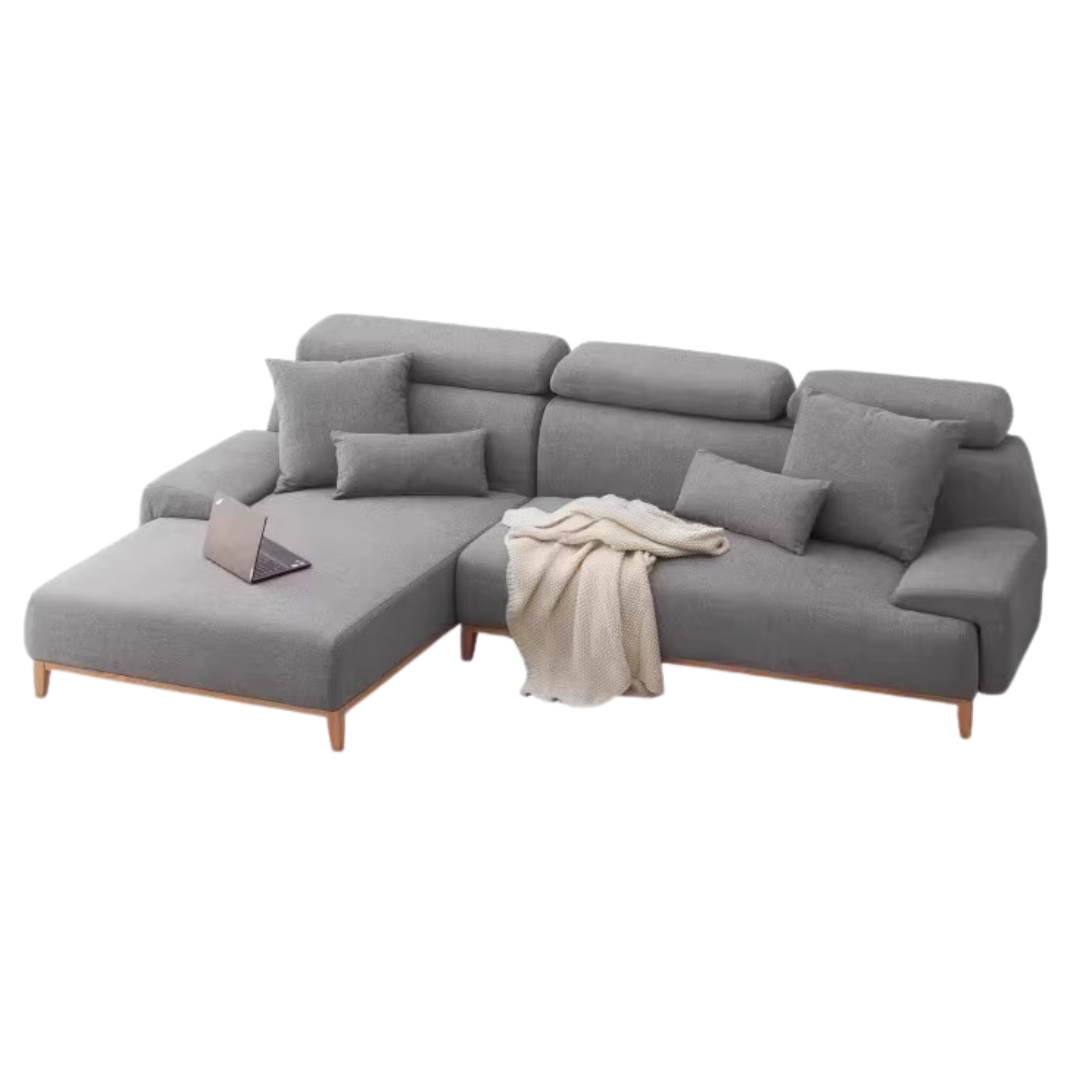 Modern corner fabric sofa with high back, frame- Russian larch)