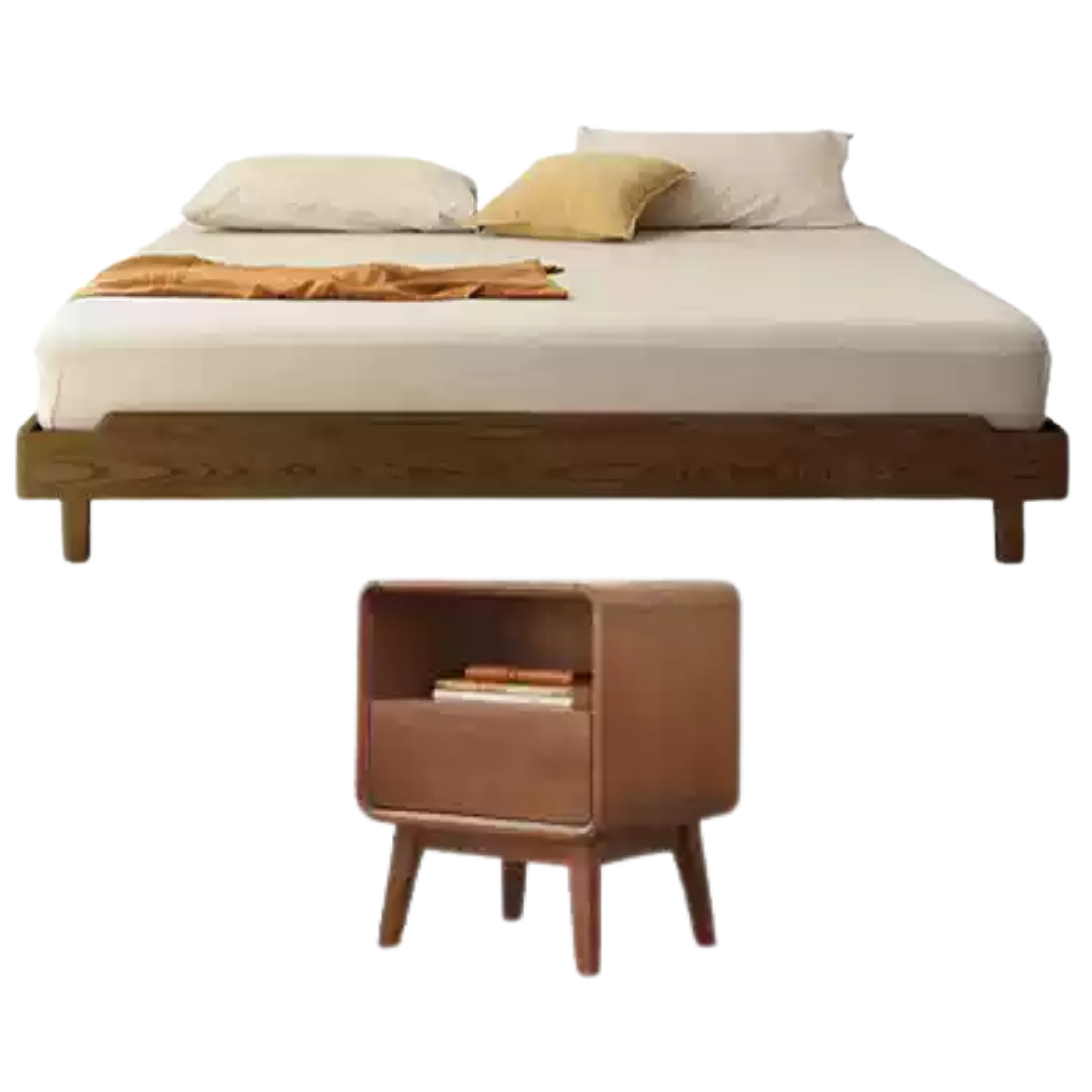 Black Walnut, Ash Solid Wood Platform Bed, Headboard-Free Bed