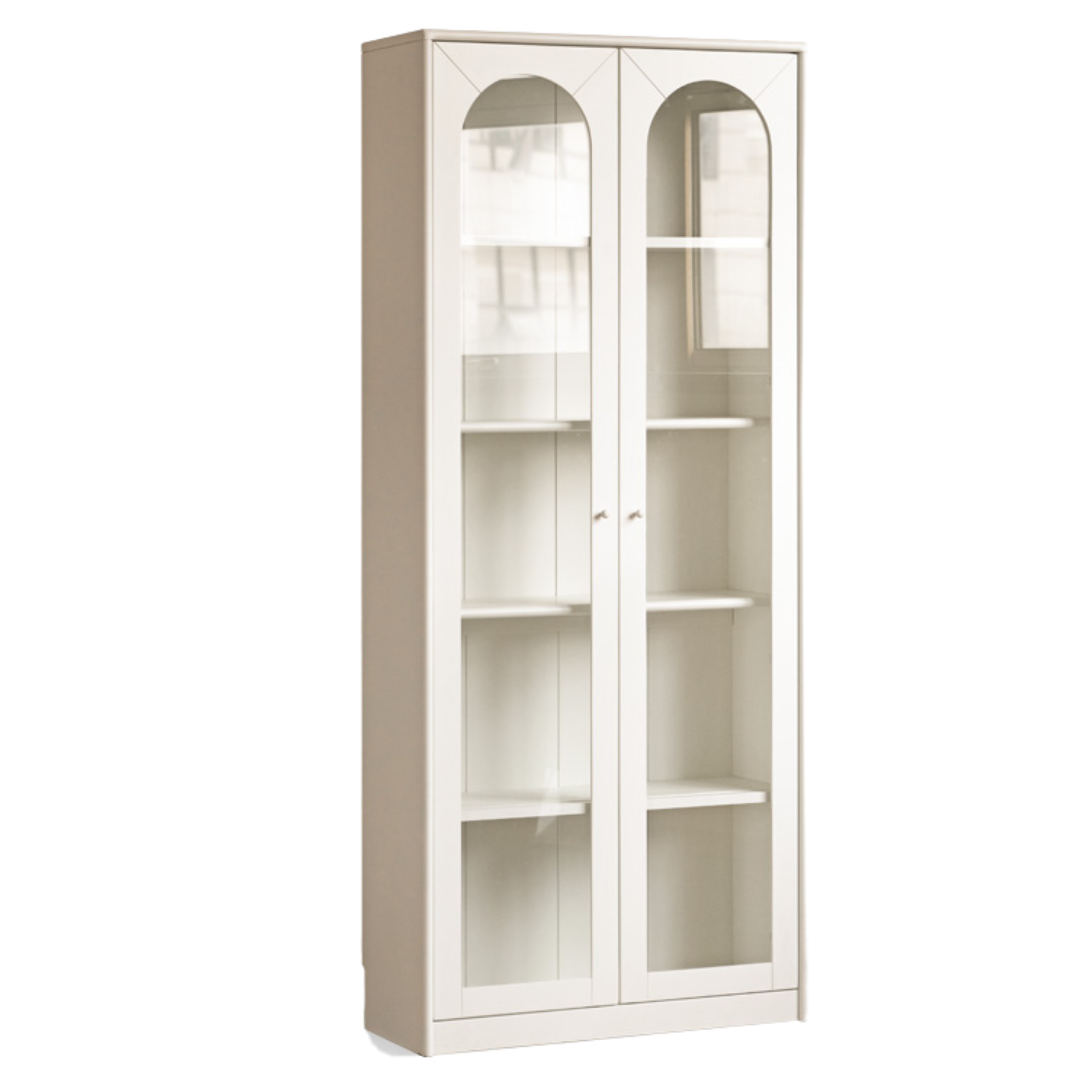 Poplar Solid Wood Bookcase White With Glass Door Whole Wall Combination French Cream Style