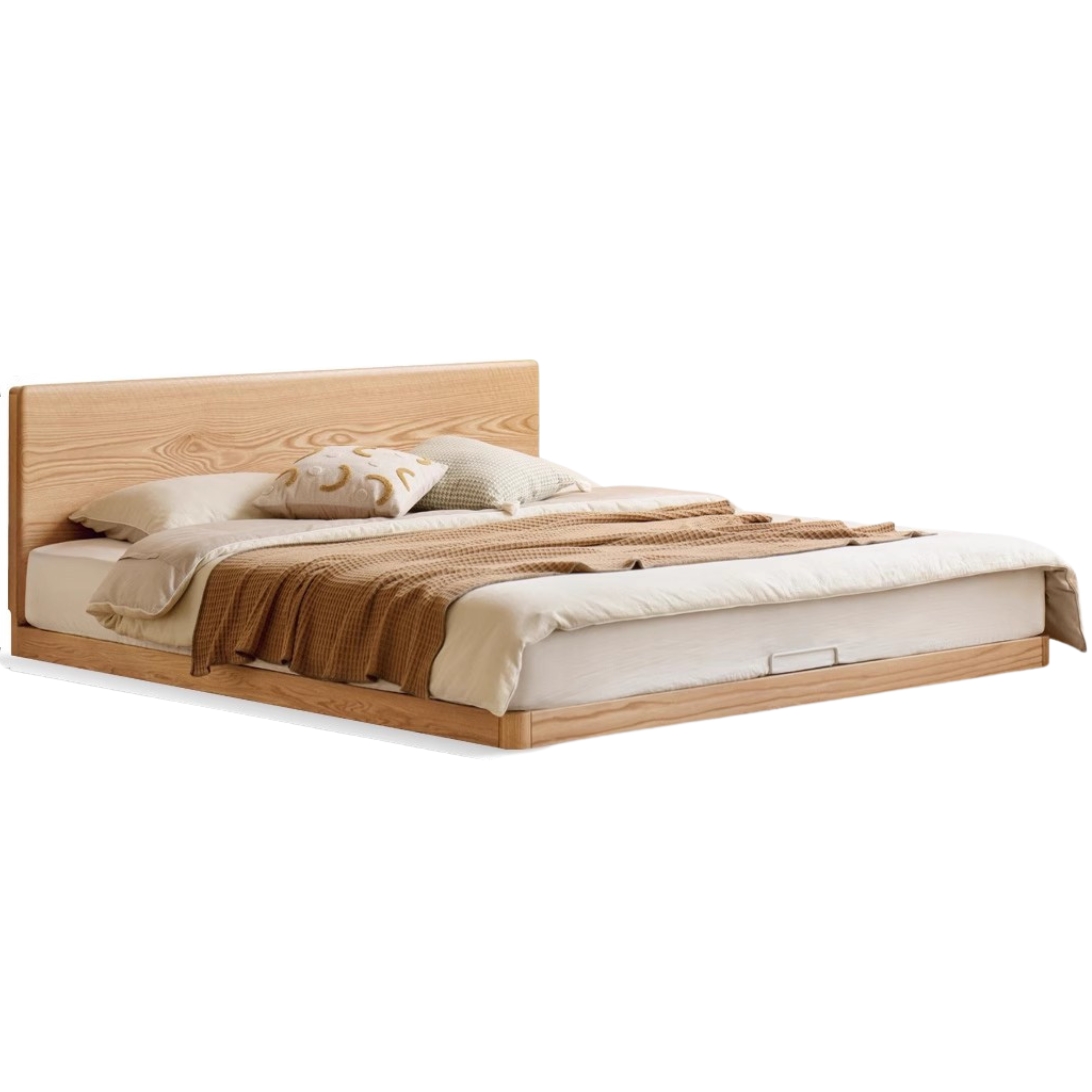 Oak solid wood platform bed, headboard-free floor bed splicing tatami cream style<