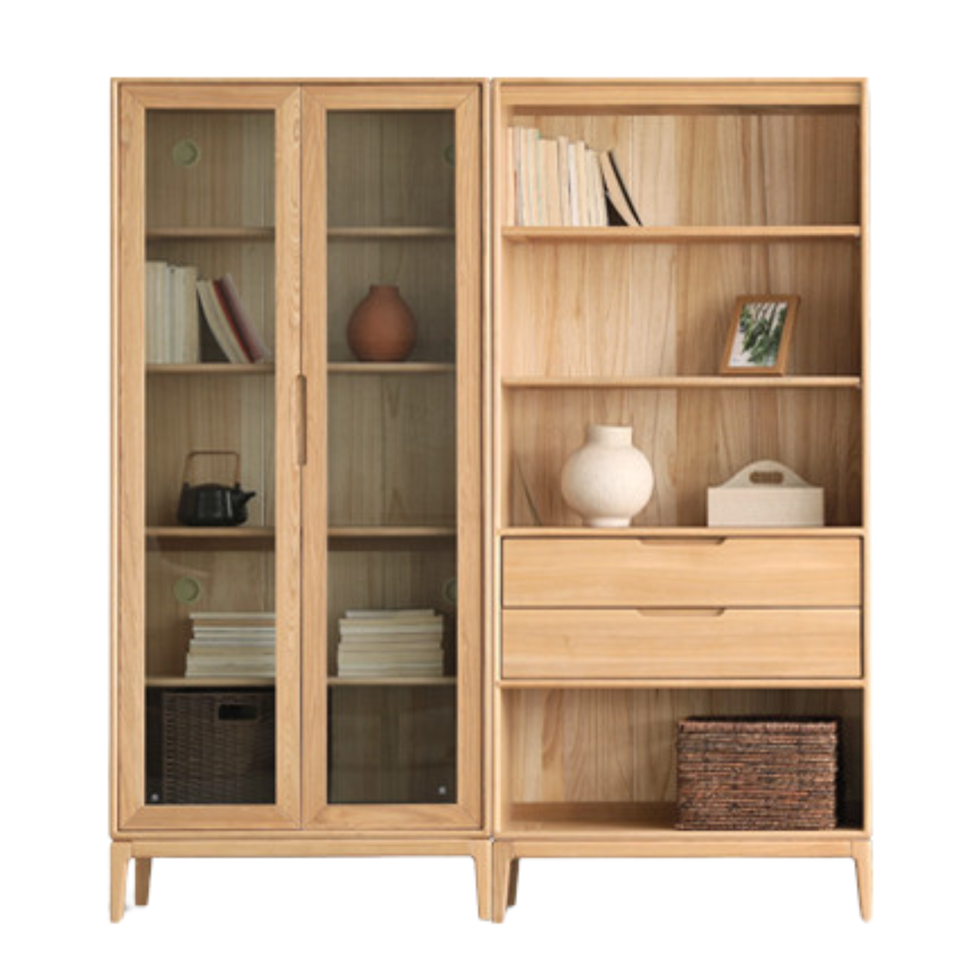 Ash Solid Wood Floor-Standing Bookcase Whole Wall Free Combination Bookshelf