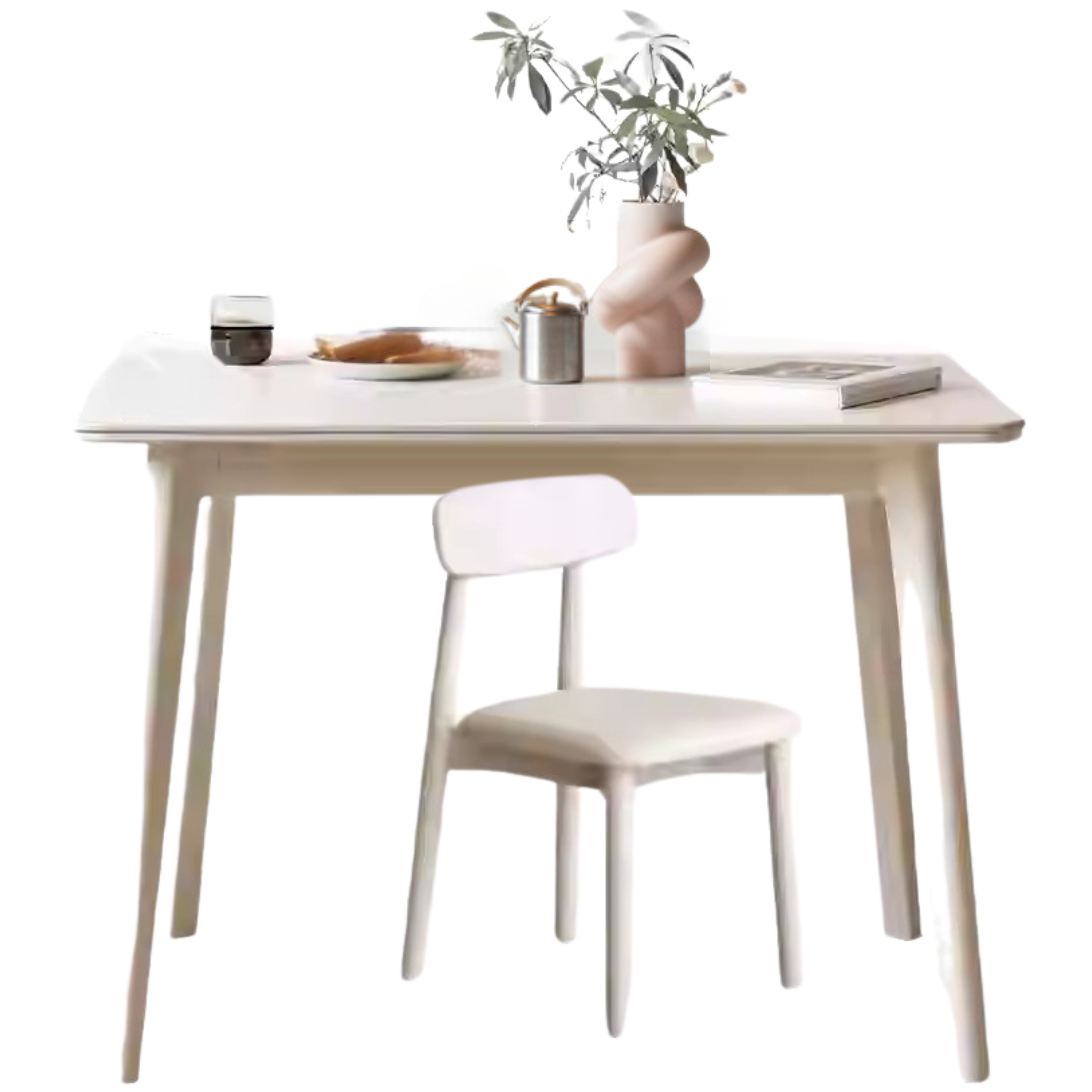 Rubber Solid Wood Ectangular Rock Plate Dining Table