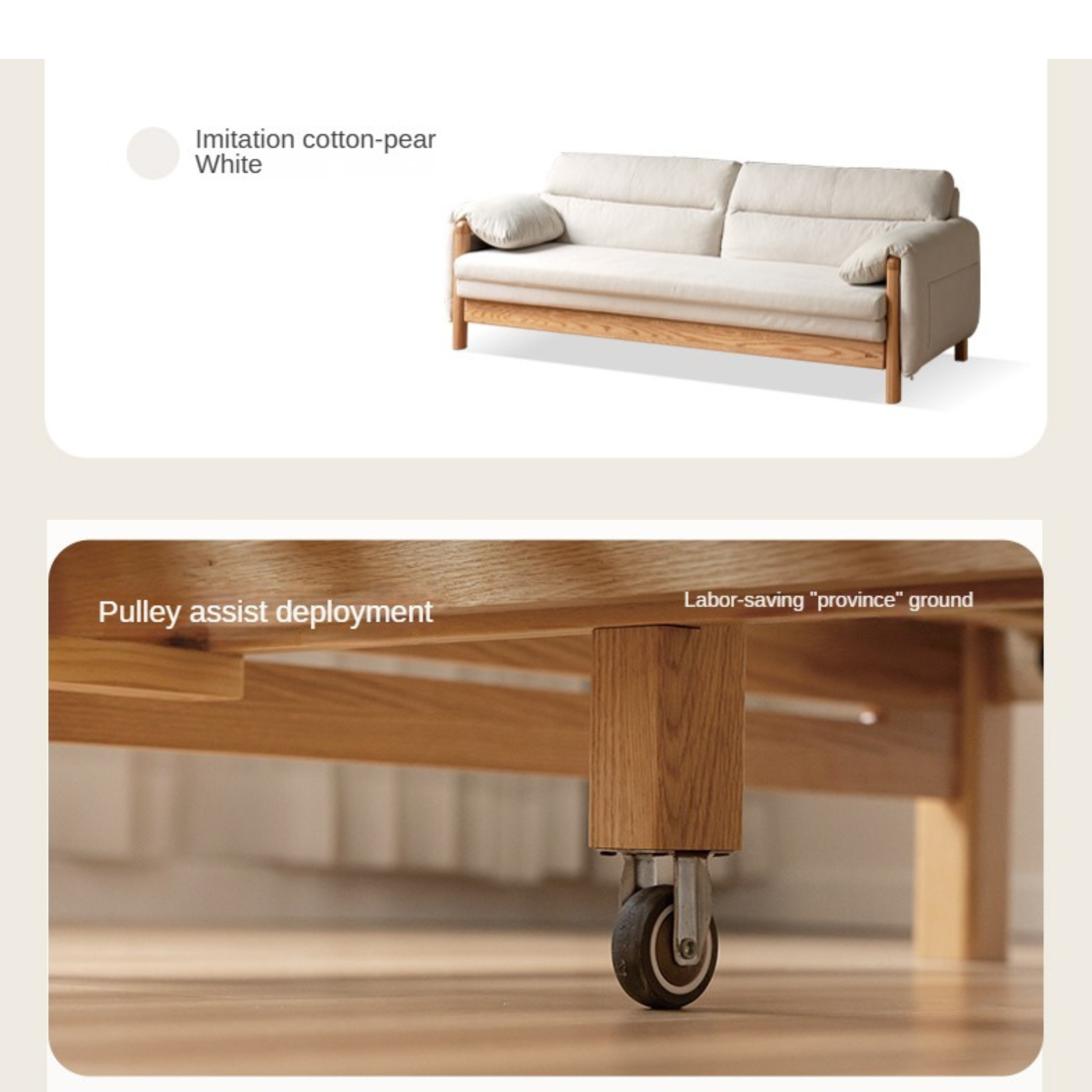 Oak Solid Wood Sitting and Sleeping Retractable Sofa Bed.