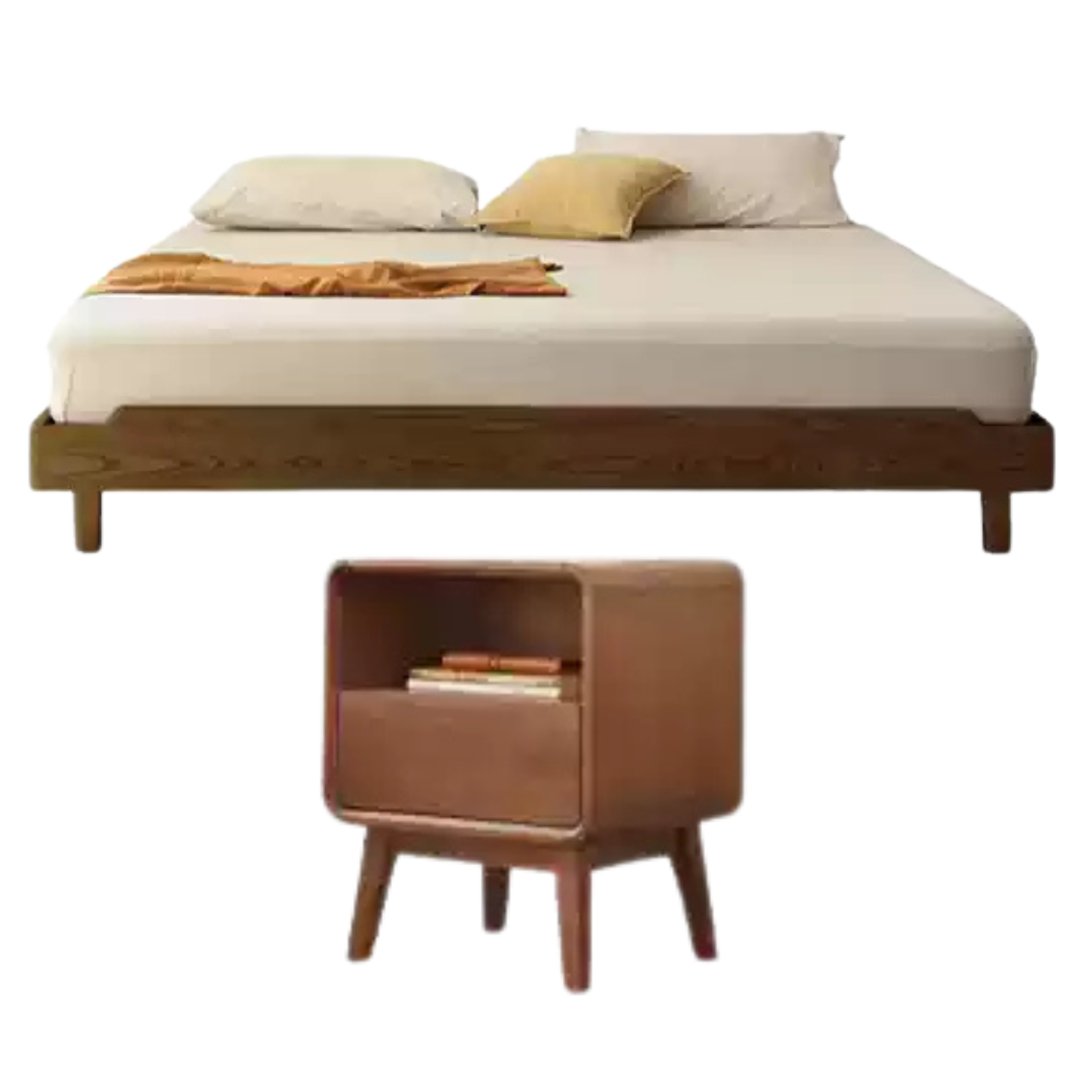 Ash Solid Wood Platform Bed, Headboard-Free Bed