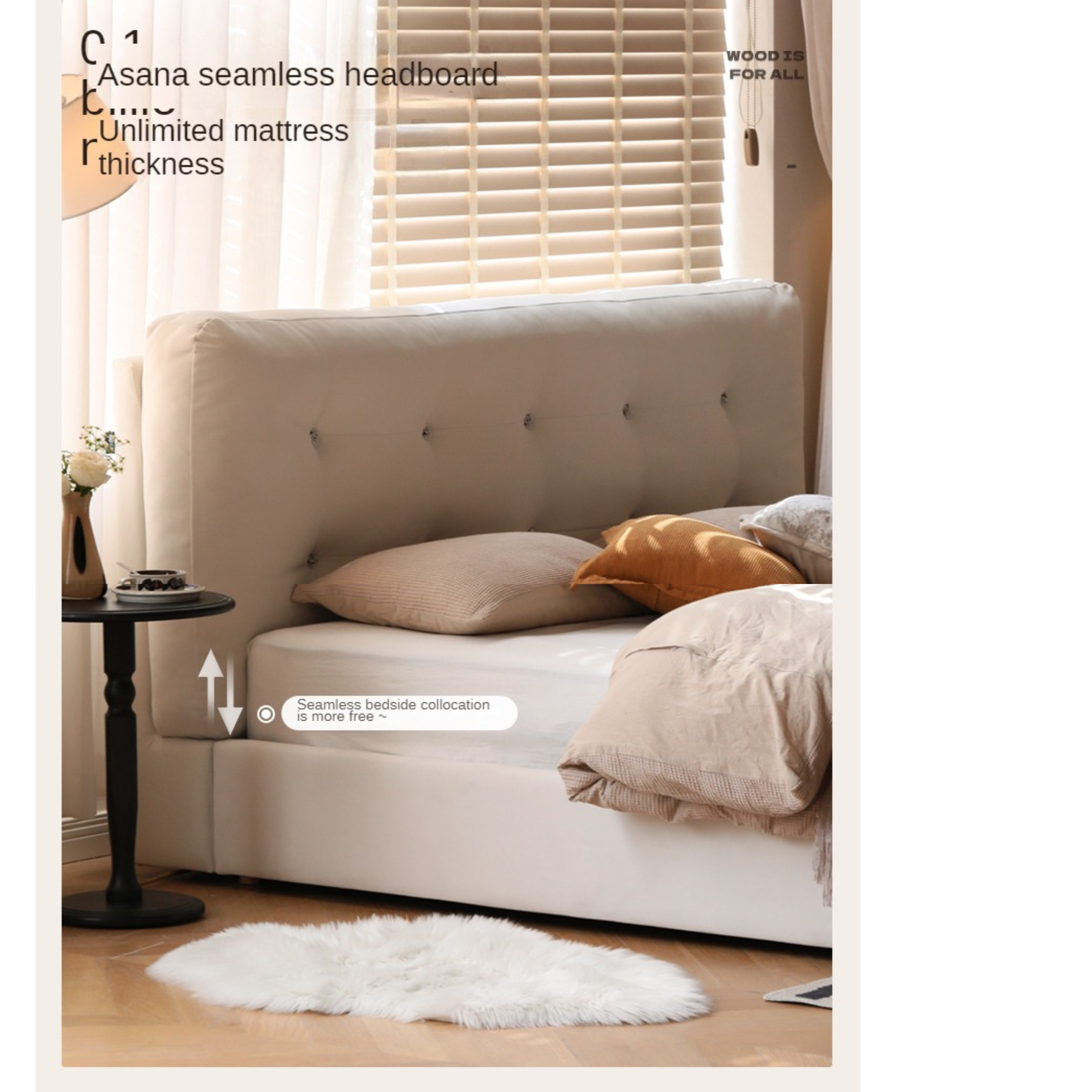 Fabric bed modern cream style white soft bed